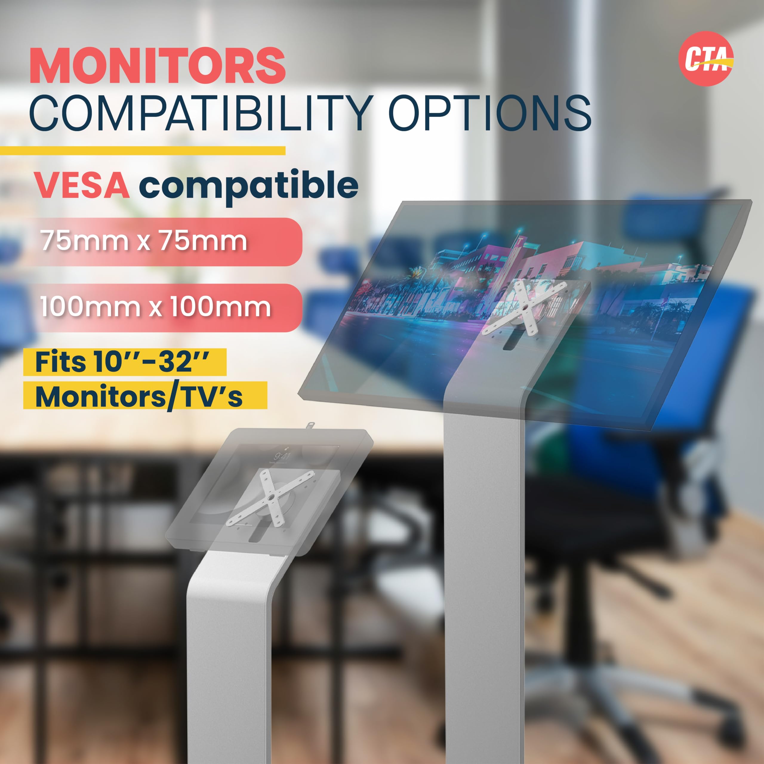 Heavy-Duty VESA Compatible Floor Stand Kiosk with Cable Management System, Scratch-Resistant Base & Kitting Options - Perfect for Retail Displays, Trade Shows & Digital Signage (ADD-PARAFSS) - Silver