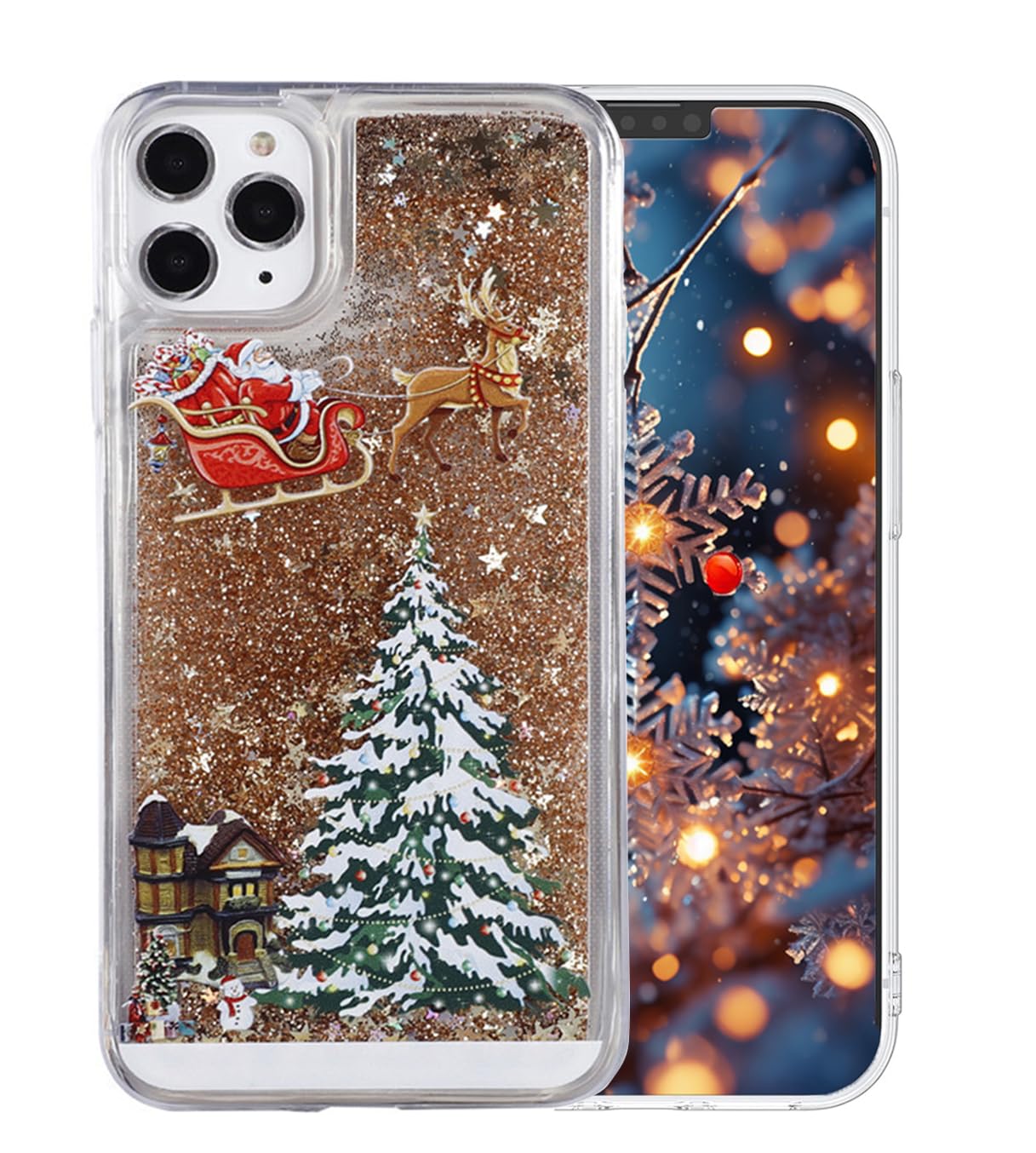 Topwin Christmas Liquid Floating Glitter Case for iPhone 11 Pro Max - Snowman Santa Elk Tree Design, Shockproof Defender Cover for Apple iPhone 11 Pro Max (Gold) | Perfect Holiday Gift & Winter Festival Protection