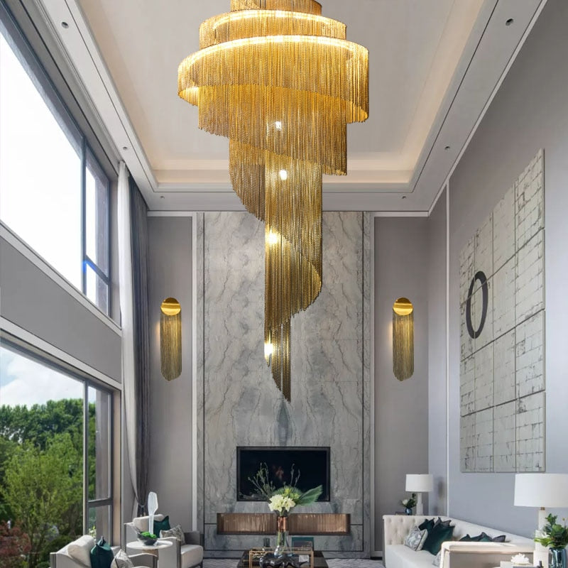 Spiral Chain Chandelier - Modern Elegant Staircase Lighting Fixture for Home Decor | Perfect for Living Room, Dining Room & Entryway Lighting