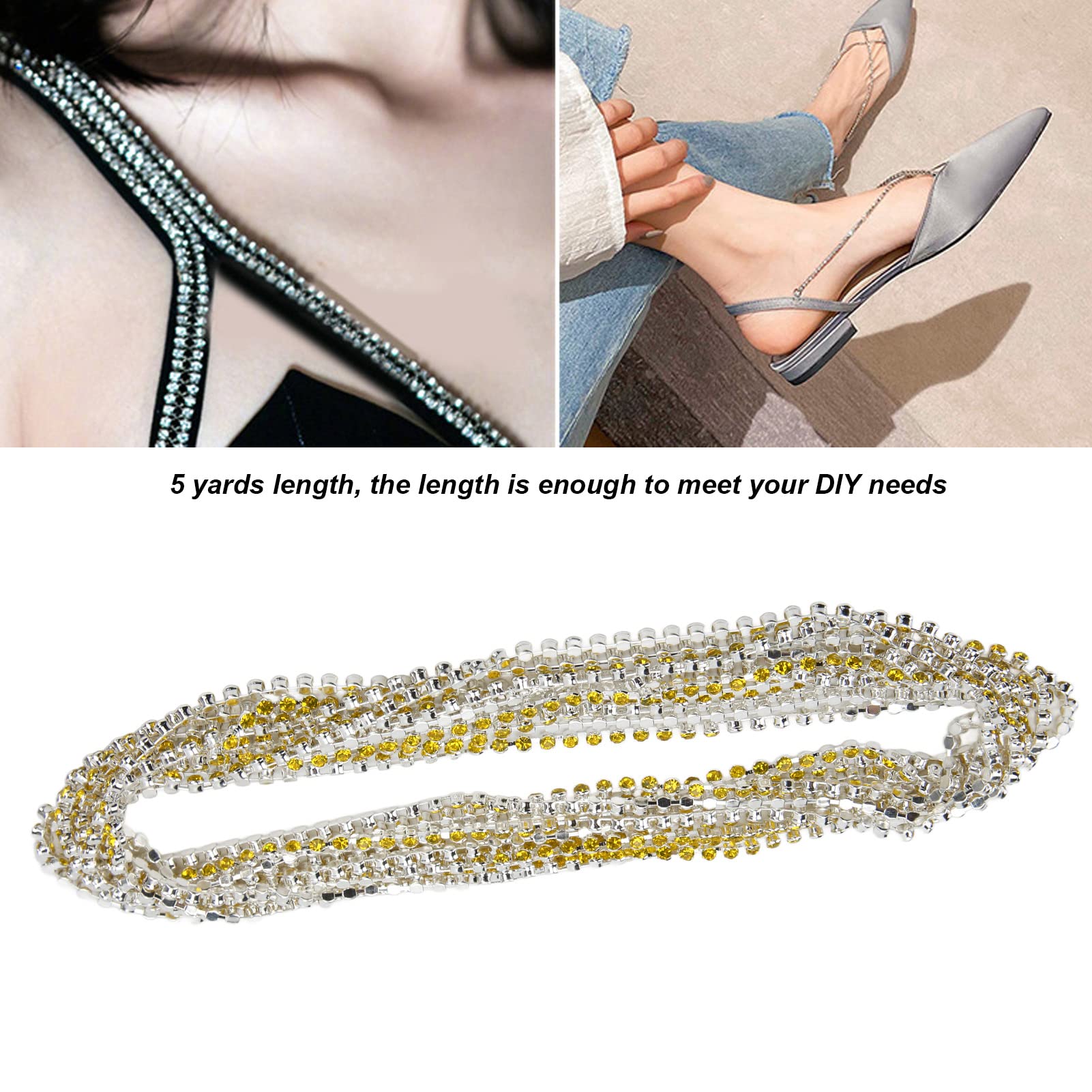 DIY Rhinestone Chain with Smooth Edges - Lemon Yellow & Silver Bottom for Gift Box Decoration | Perfect for Jewelry Making, Scrapbooking, and Party Decorations
