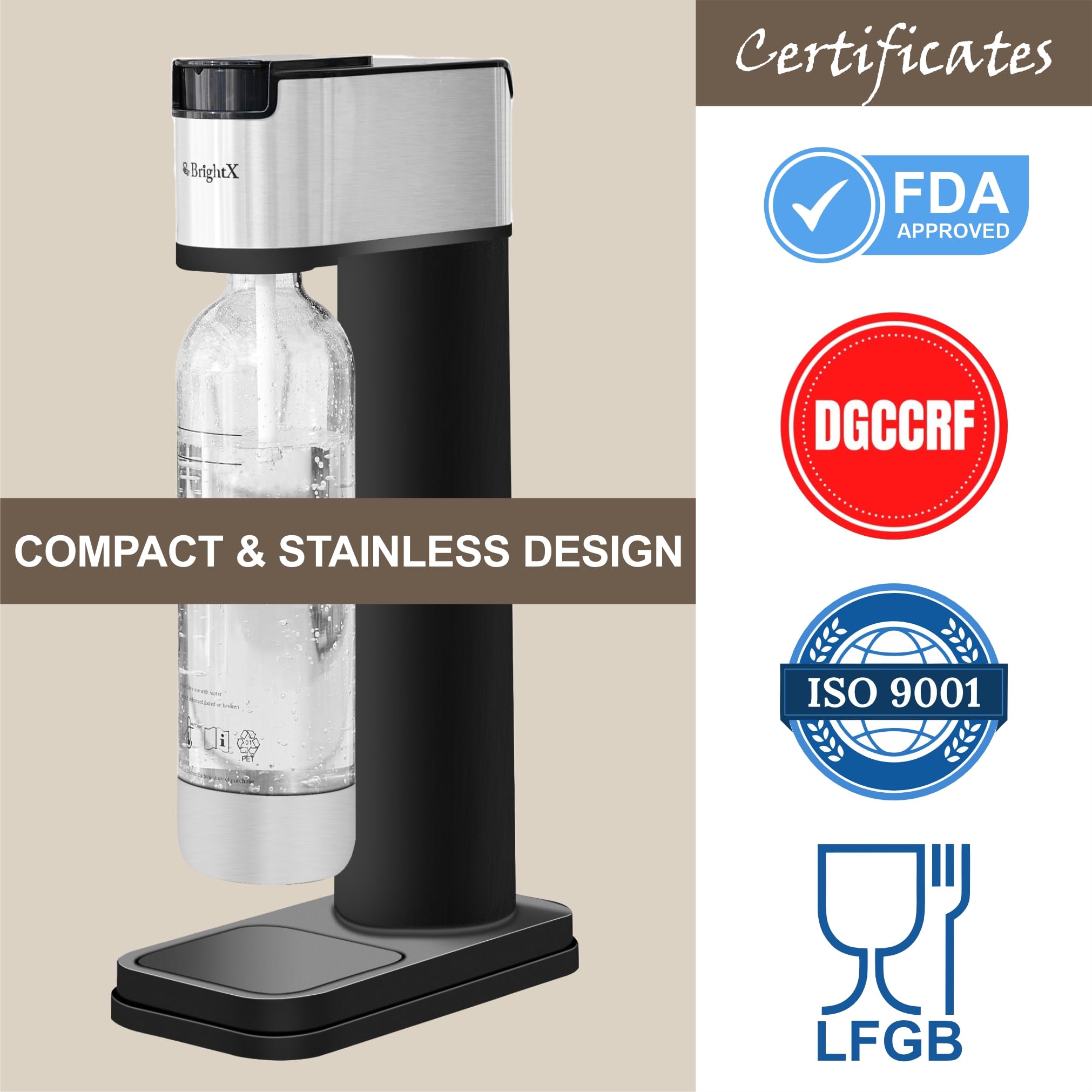 Stainless Steel Soda Maker & Sparkling Water Machine with 2 BPA-Free Bottles - DIY Carbonated Water Maker for Homemade Soda, Sparkling Drinks - Compatible with Any CO2 Cylinder (Empty CO2 Included) - Perfect for Home Bars, Parties, and Healthy Hydration