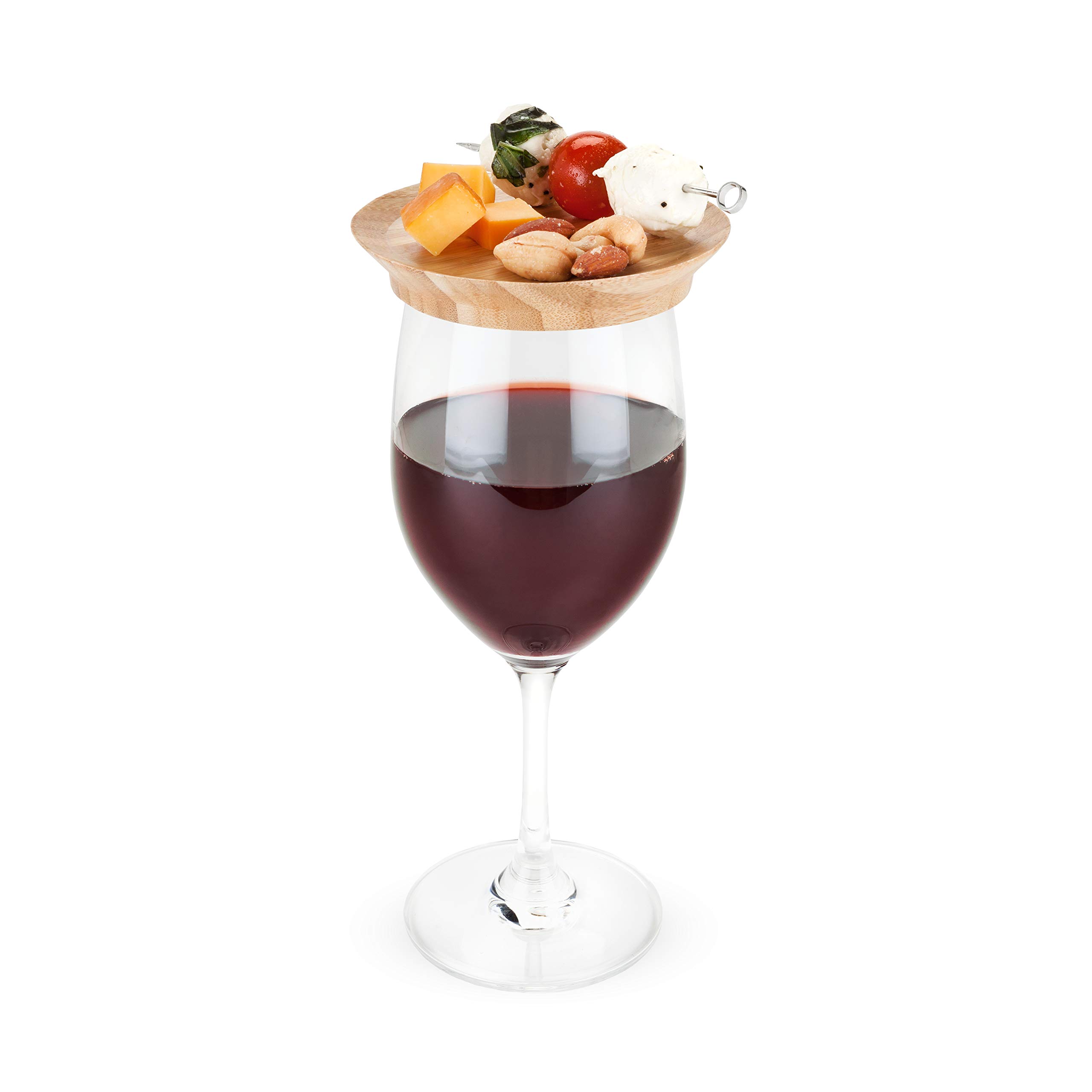 Eco-Friendly Bamboo Appetizer Plates & Wine Glass Covers Set of 4 - Natural Wooden Cocktail Plates, Cup Toppers for Parties, Weddings & Home Entertaining