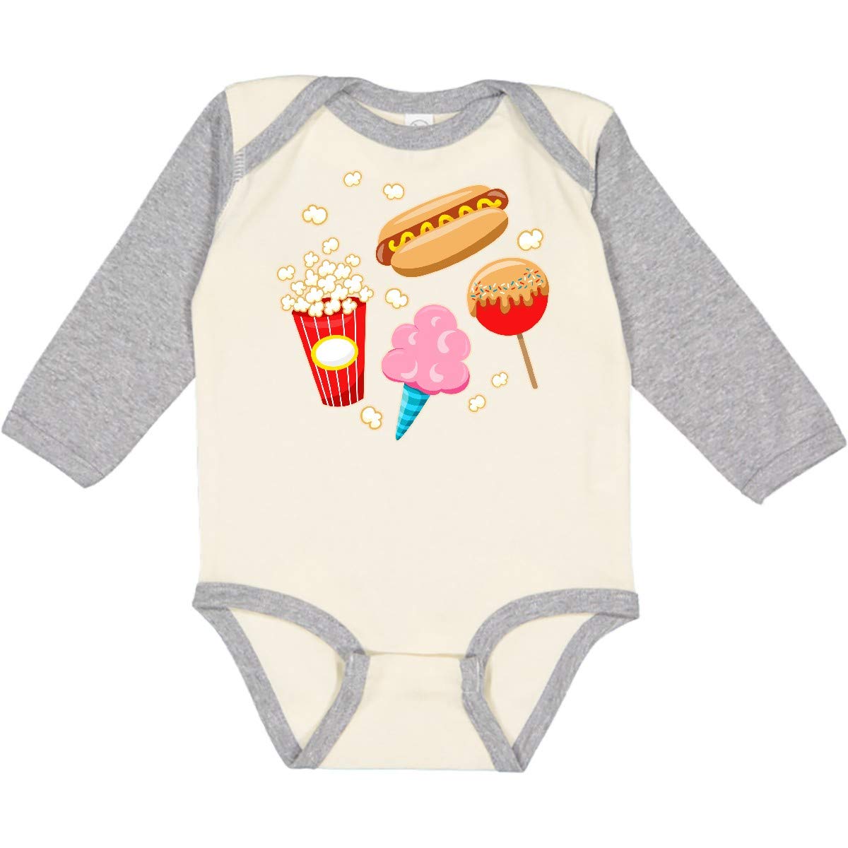 Inktastic Summer Treats - Hot Dog & Popcorn Long Sleeve Baby Bodysuit for Boys & Girls | Cute Infant Romper for Beach, Picnic & Summer Outings