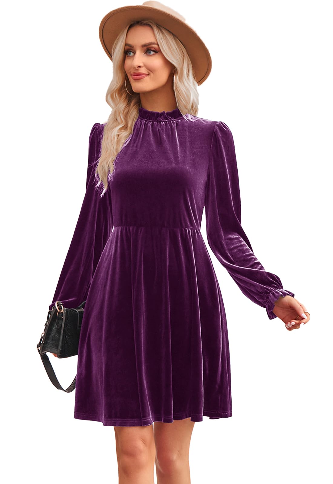 Jayscreate Women's 2023 Velvet Wrap Dress with Elastic Waist - Long Sleeve Formal Tunic for Wedding Guest, Fall Party & Holiday Events - Elegant Evening Wear for Cocktail Parties, Date Nights & Special Occasions