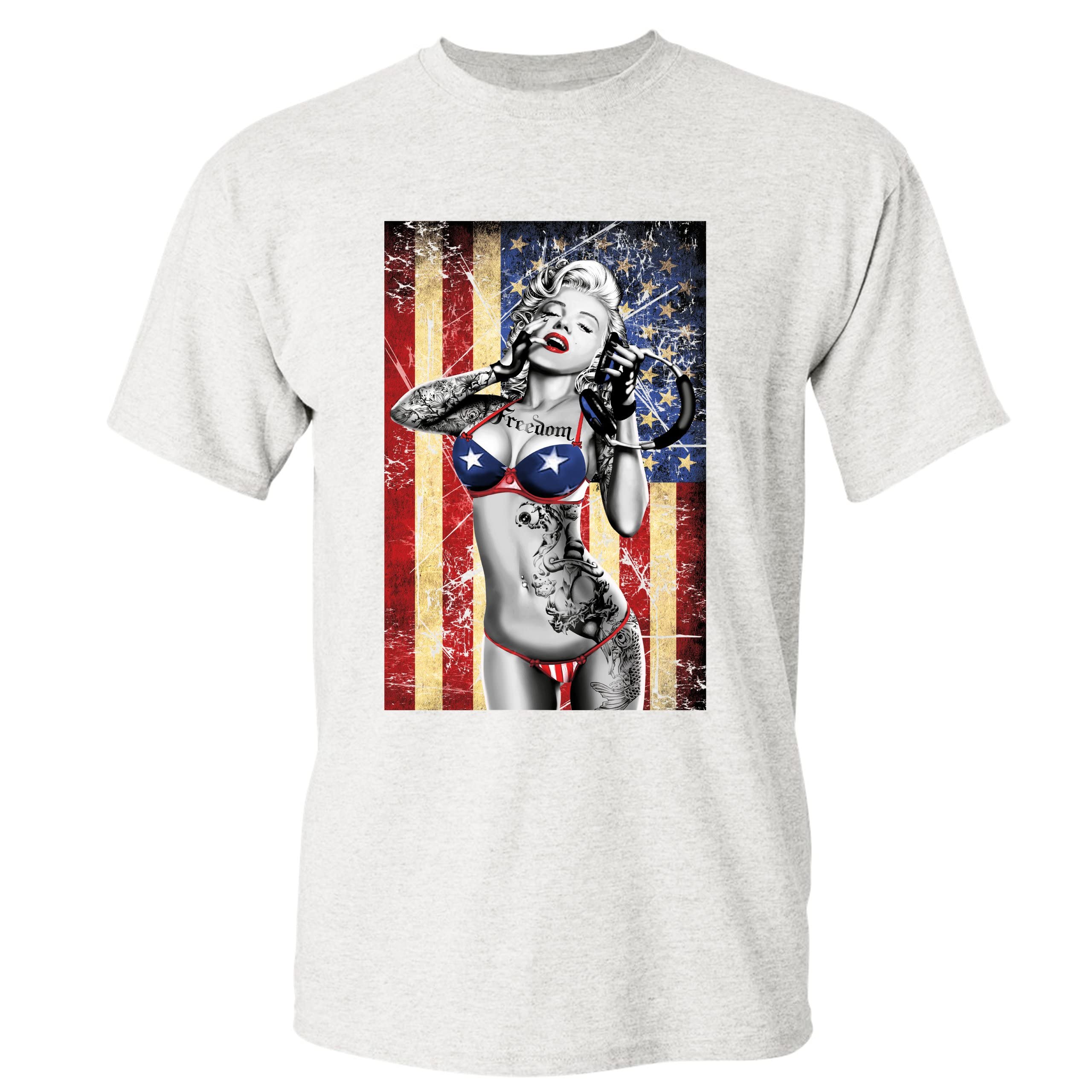 Vintage Marilyn Monroe Hollywood Glamour T-Shirt – American Flag Print, Retro Starlet Design for Men & Women | Casual Wear, Street Style, Patriotic Outfits