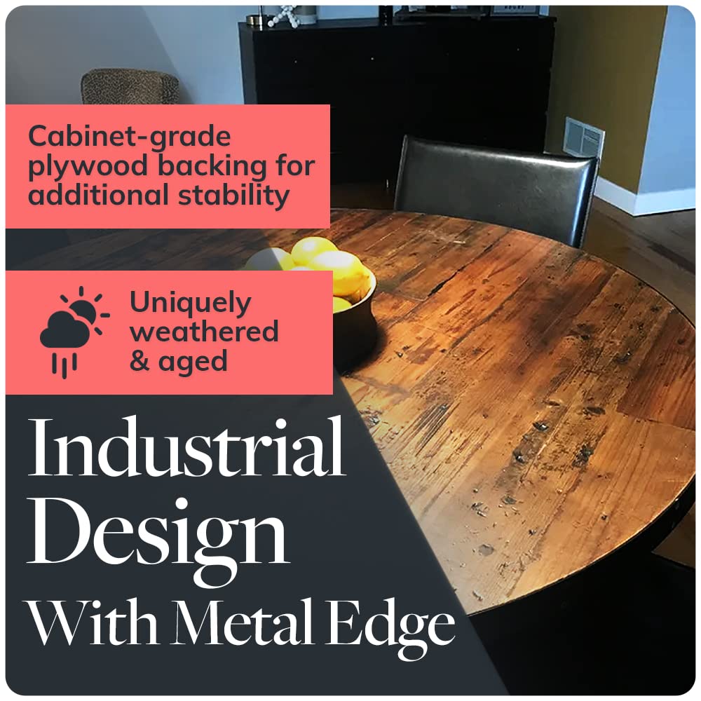 Reclaimed Wood Table Top - Rustic Recycled Wooden Tabletop with Metal Edge, 24