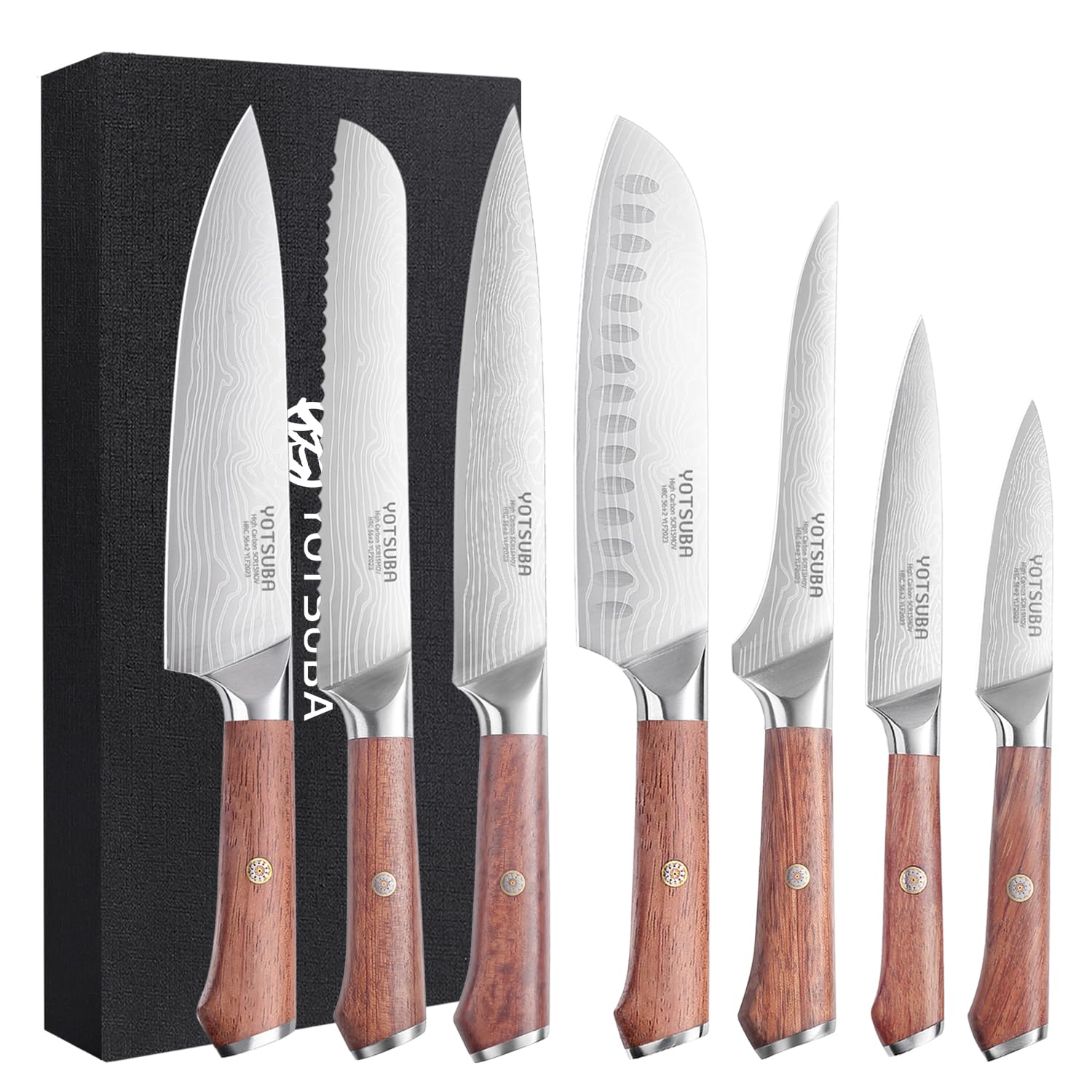 YOTSUBA 7-Piece Kitchen Knife Set - High Carbon Stainless Steel Sharp Knives with Ergonomic Handle for Professional Chefs & Home Cooking | Perfect for Meat Cutting, Vegetable Chopping & Food Prep