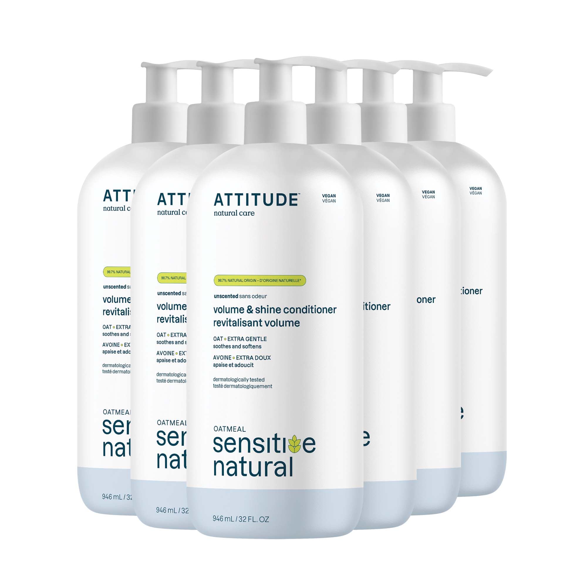 ATTITUDE Sensitive Scalp Hair Conditioner with Soothing Oat - Vegan, Dermatologist-Tested for Dry Scalp - 32 Fl Oz (Pack of 6) | Gentle Detangler with Natural Ingredients for Daily Hair Care & Scalp Relief