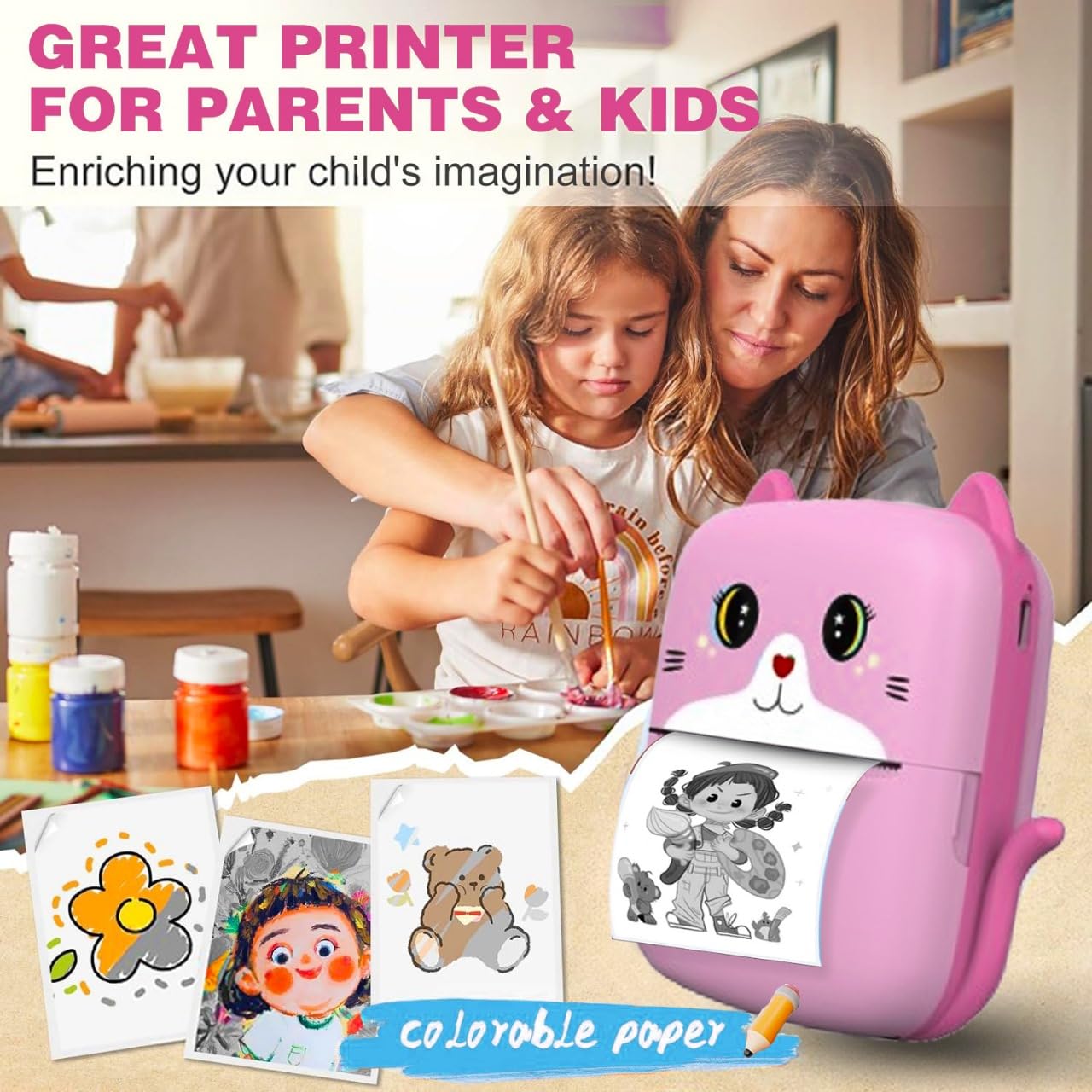 Wireless Thermal Mini Printer - Bluetooth Inkless Sticker & Label Maker for iOS/Android, Portable Pocket Printer for Notes, Kids DIY & Instant Photo Printing (Pink) | Perfect for Home Organization, School Projects, Small Business Labeling & Creative Scrapbooking