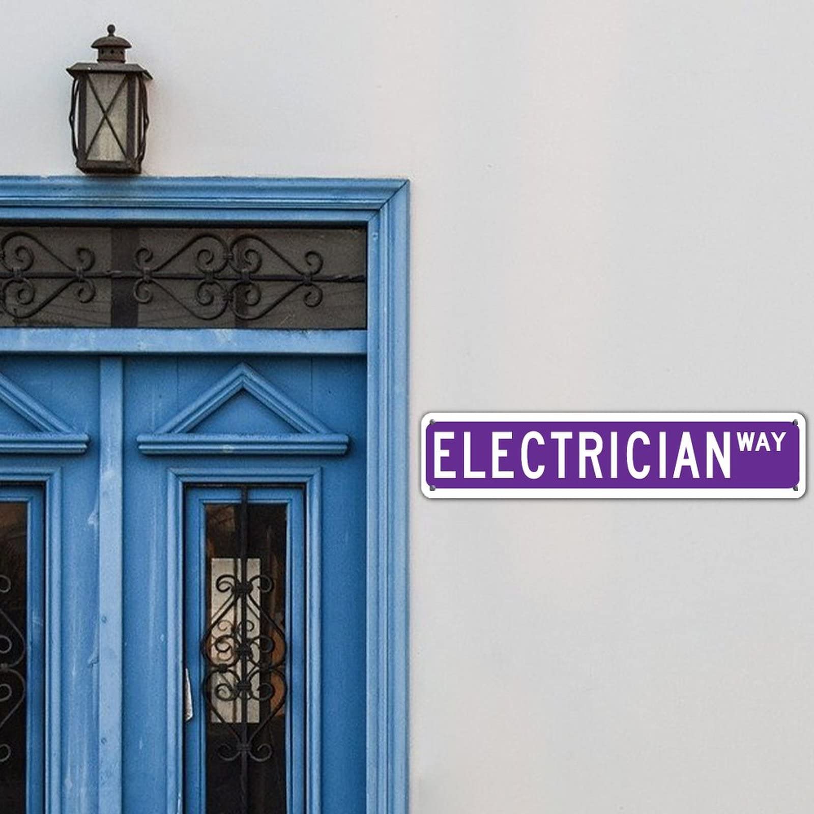 Custom Retro Solid Purple Electrician Way Sign - Water-Resistant Aluminum Garage & Office Decor for Indoor/Outdoor Use - Heavy Duty 4x18 Rectangle Sign for Garage, Office, Restaurants & Street Road Decor