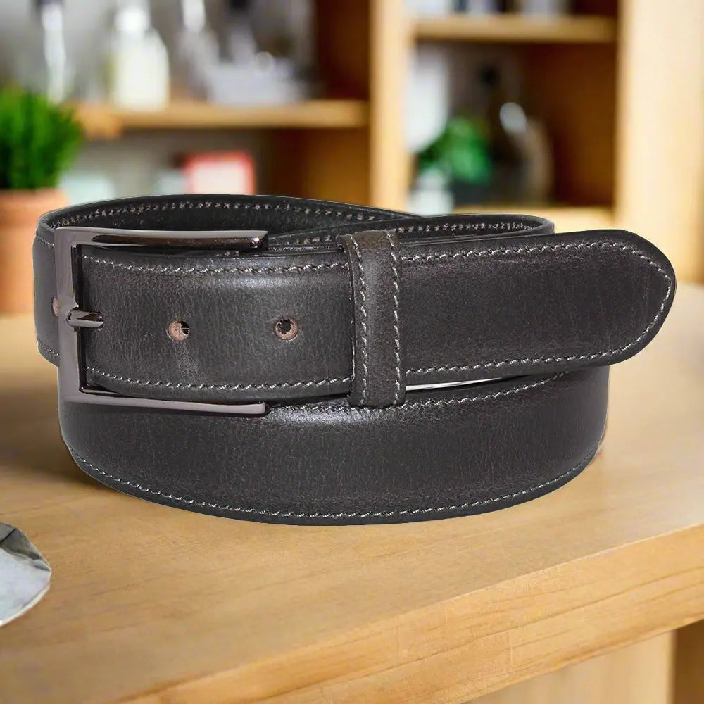 BOL Men's Distressed Leather Belt - Genuine Vintage Style Casual Dress Belt for Jeans & Pants - Perfect for Everyday Wear & Office Outfits