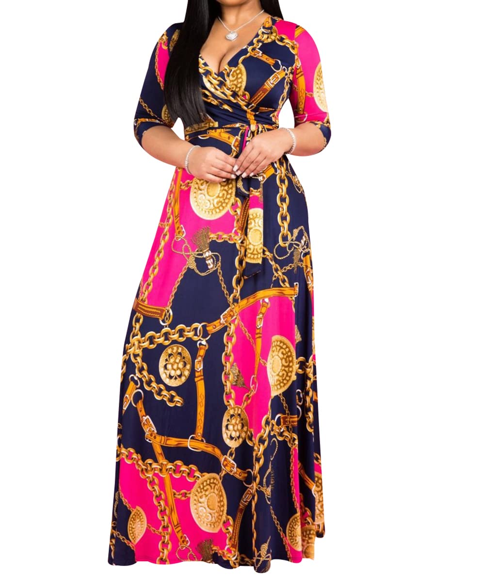 JTNFairy Women's Plus Size Floral Print Long Maxi Dress - Casual & Party Outfits for Beach, Wedding, Vacation & Summer Wear