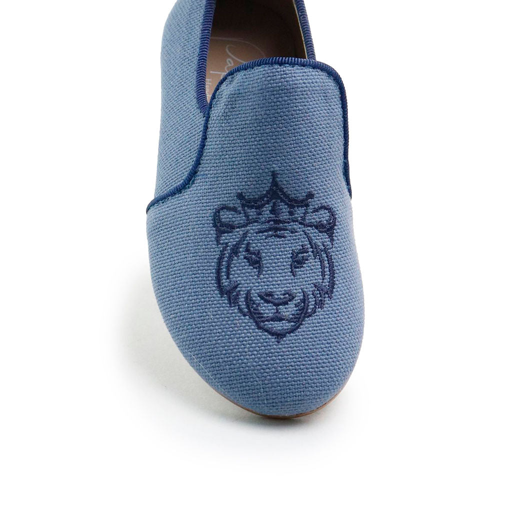 Indigo Linen Lion Smoking Loafers for Men - Comfortable Casual Slip-On Shoes for Business, Travel & Daily Wear