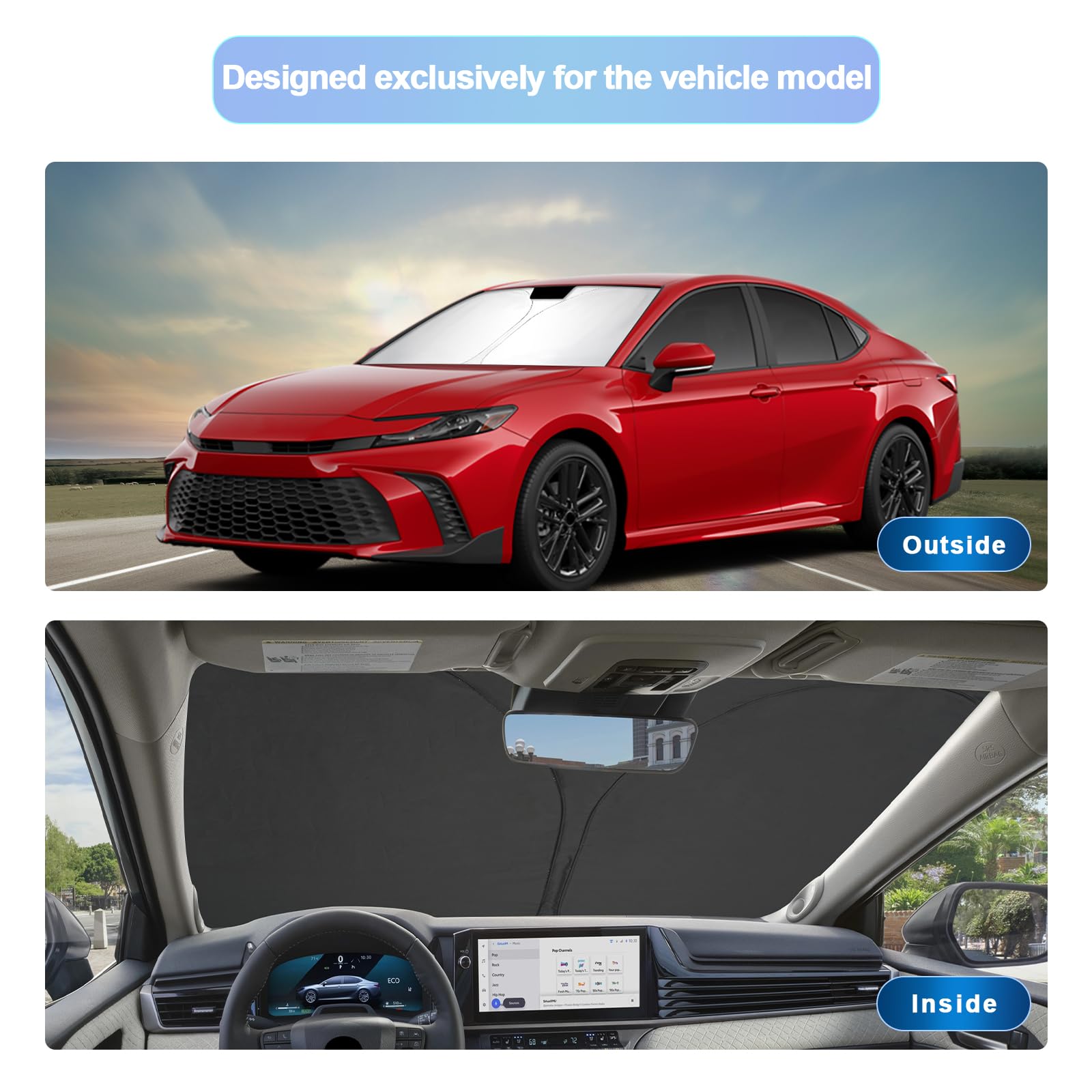 2025 Toyota Camry Windshield Sunshade - Foldable UV Blocking Sun Shield for 2025 Camry LE/SE/XSE/XLE Models | Car Accessories for Heat Protection & Interior Preservation | Perfect for Summer Parking & Road Trips