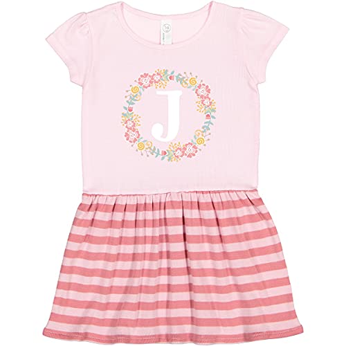 Inktastic Monogram Letter J Floral Rose Wreath Toddler Dress - Cute Baby Girl Outfit for Birthday, Photo Shoots & Special Occasions