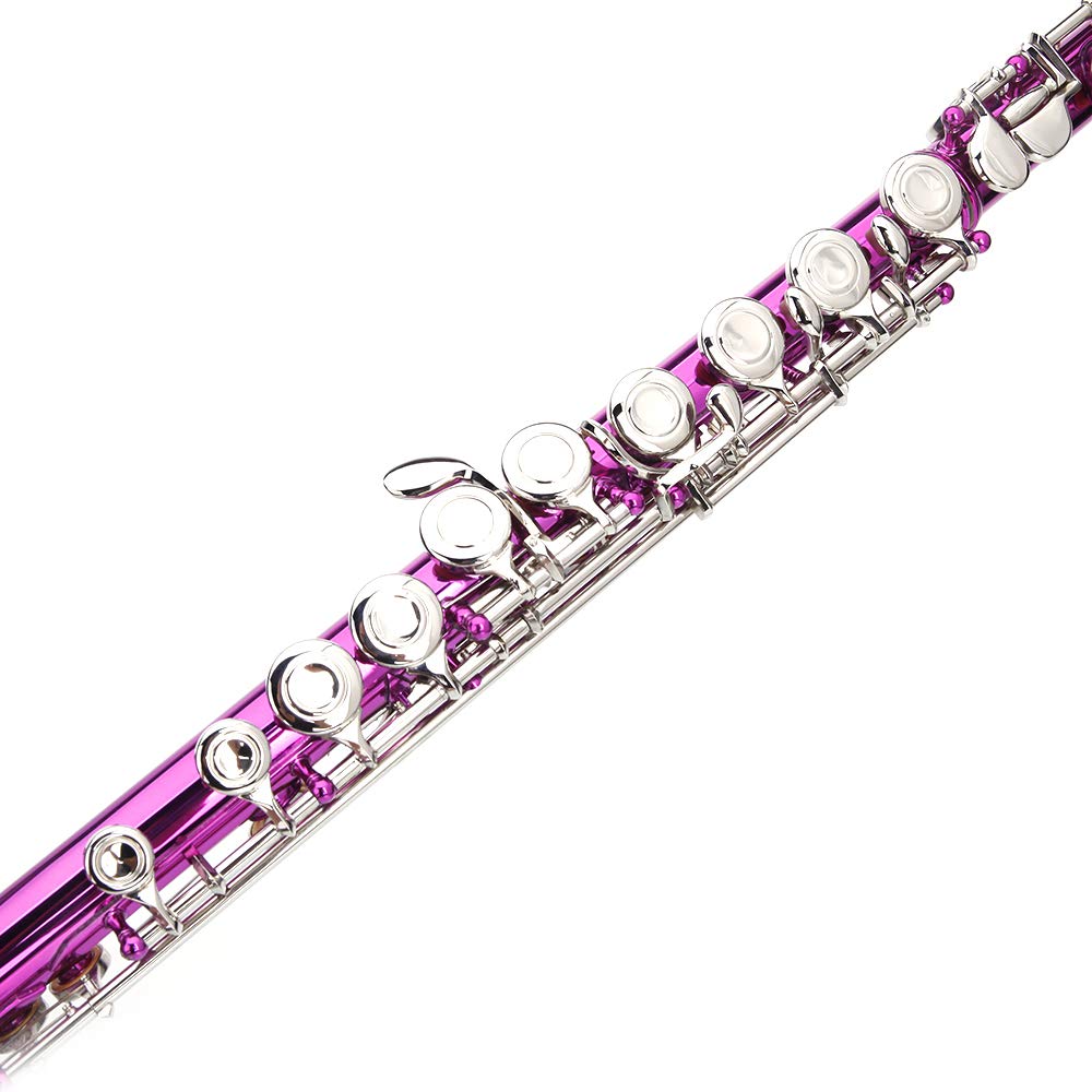 **16 Key Closed Hole C Flute for Beginners, Kids & Students - Cupronickel Flute with Joint Grease, Cleaning Rod & Rose Red Carrying Case - Perfect for School Bands, Music Lessons & Home Practice**