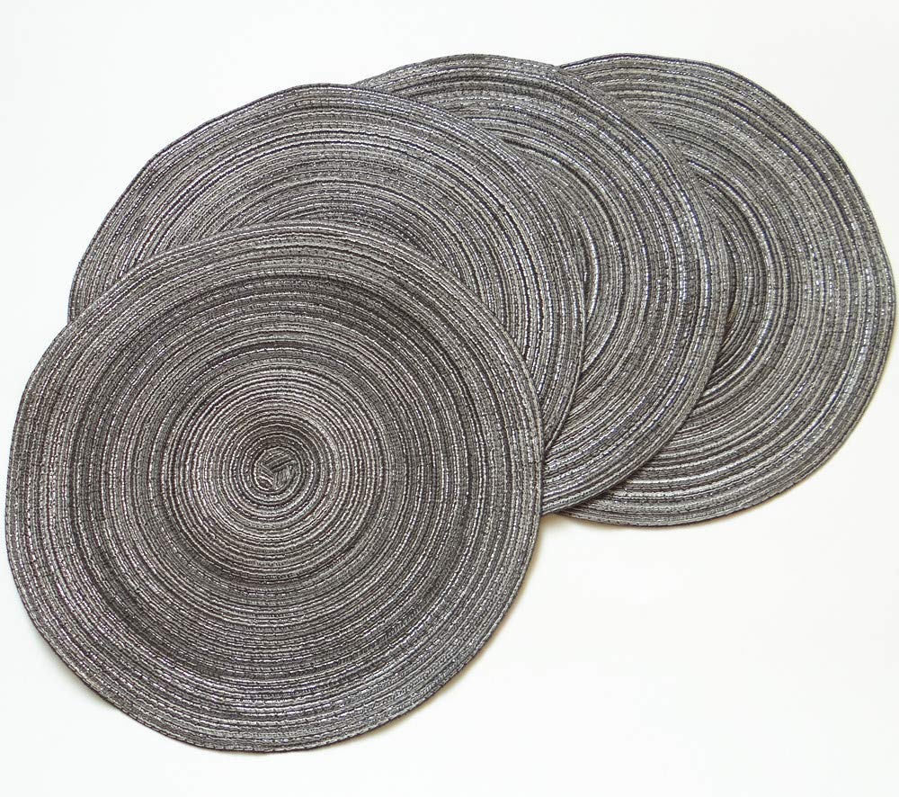 Round Woven Cotton Placemats Set of 4 - 14 Inch Dark Gray Heat Resistant Table Mats for Dining Room, Washable & Reusable - Perfect for Dinner Parties, Family Meals, and Holiday Gatherings