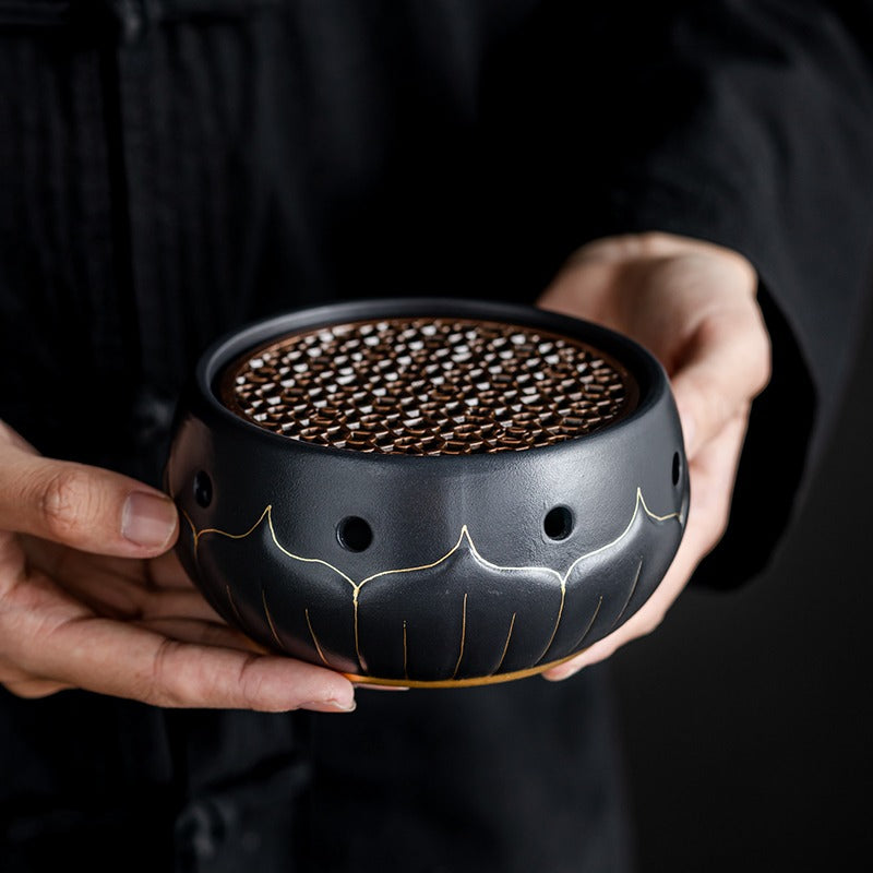 Premium Black Ceramic Lotus Tea Warmer - Elegant Tea Pot Warmer for Home & Office Use - Perfect for Tea Lovers & Gifts