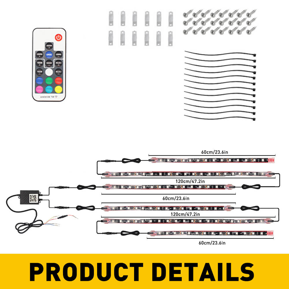 2024 Upgraded RGB Dreamcolor LED Car Underglow Lights - Bluetooth Music Sync, APP & Remote Control, Waterproof LED Strip for Cars, Trucks, Motorcycles - Perfect for Night Driving, Car Shows & Custom Vehicle Lighting