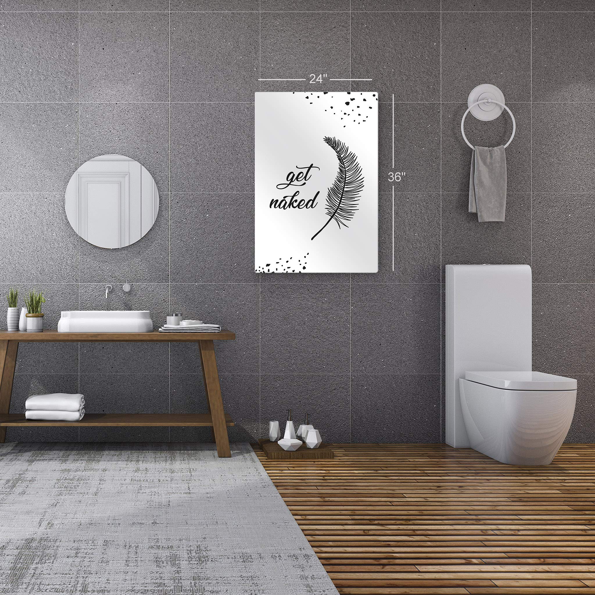 Smile Art Design 'Get Naked' Typography Black & White Bathroom Decor - Metal Print Feather Sign - Modern Wall Art for Bathroom & Home - Ready to Hang (40x30 Inches) - Made in USA - Perfect for Spa, Powder Room & Guest Bath Decor