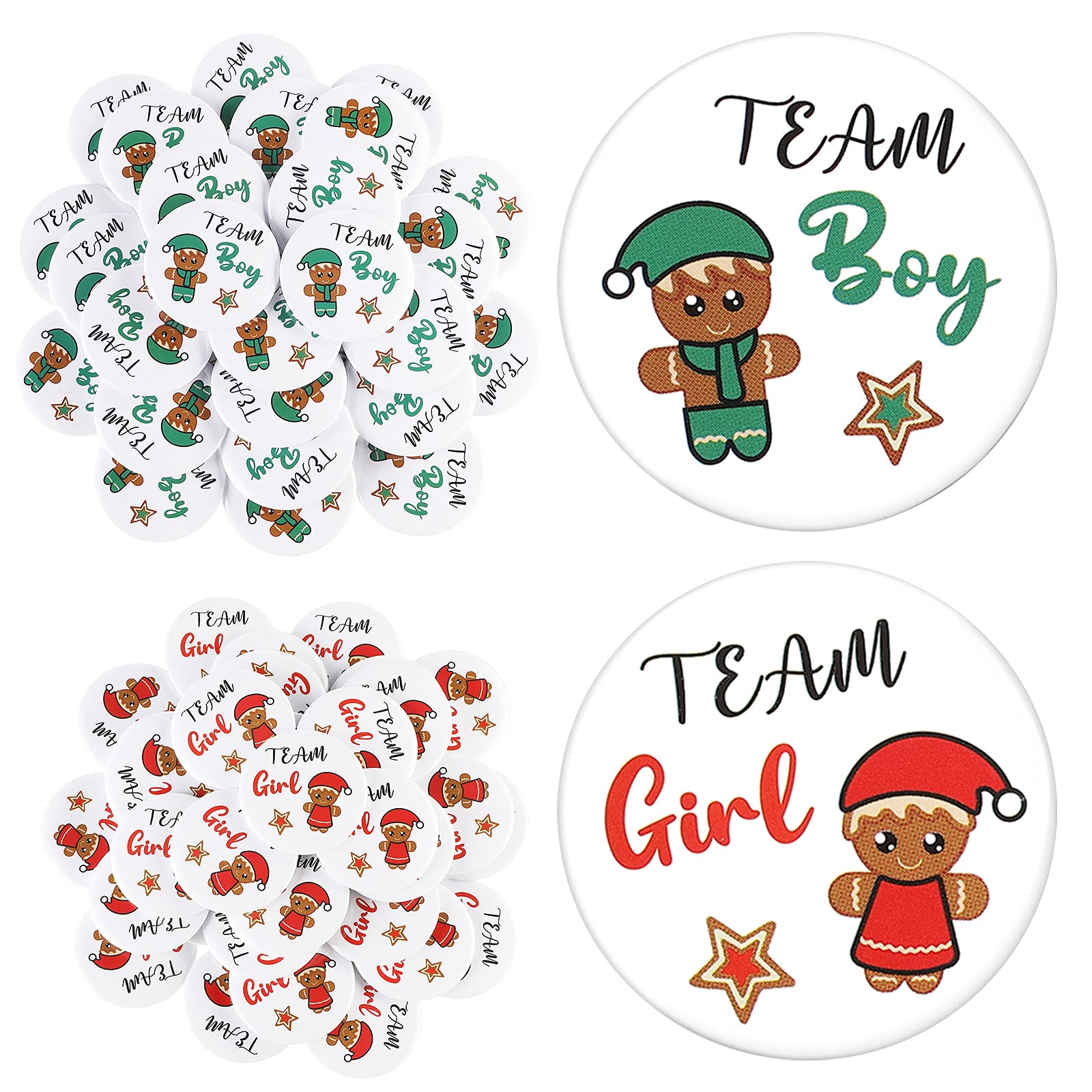 80Pcs Christmas Gingerbread Gender Reveal Pins - Boy & Girl Baby Shower Party Buttons - Holiday Gender Announcement Decor for Baby Shower, Christmas Party & Gender Reveal Events