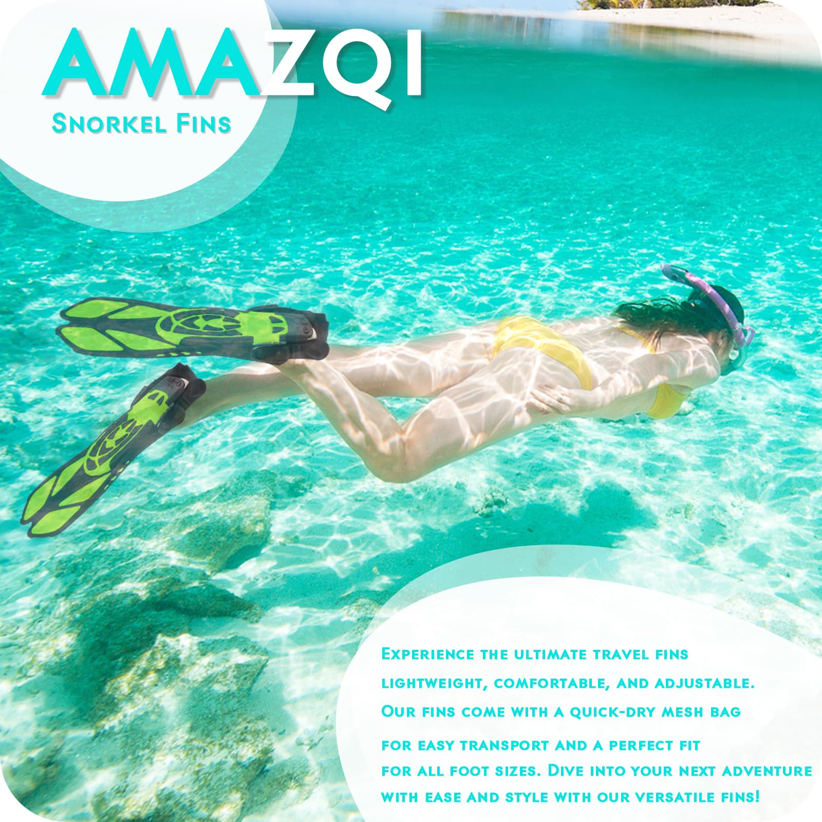 **Best Swim Fins for Snorkeling & Diving - Adjustable Travel Size Short Flippers with Open Heel Design for Men, Women & Kids - Perfect for Pool, Beach & Ocean Adventures**