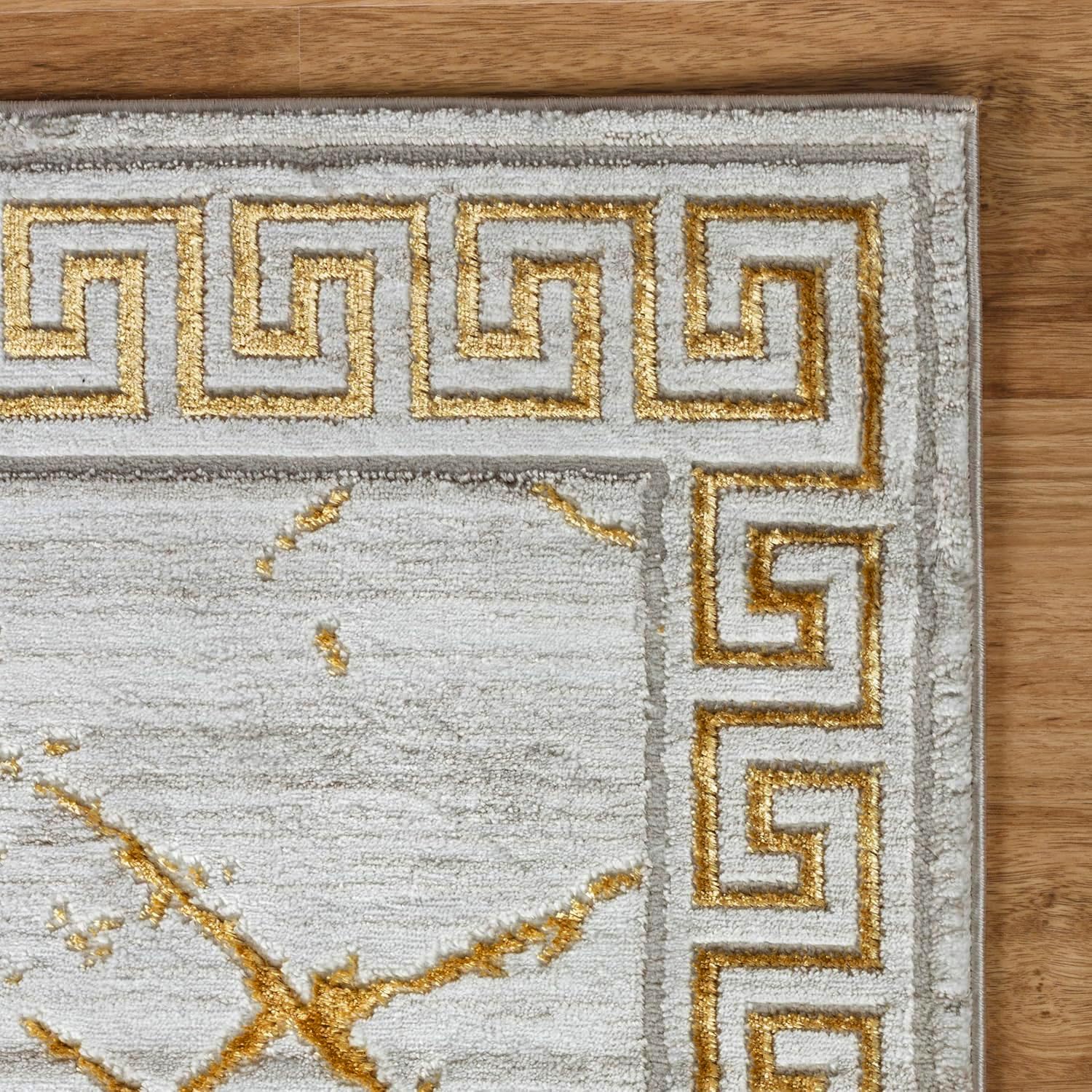 GLORY RUGS 8x10 Modern Abstract Area Rug - Cream & Gold Marble Pattern Carpet for Living Room, Dining Room, Bedroom | Soft & Stylish Home Decor