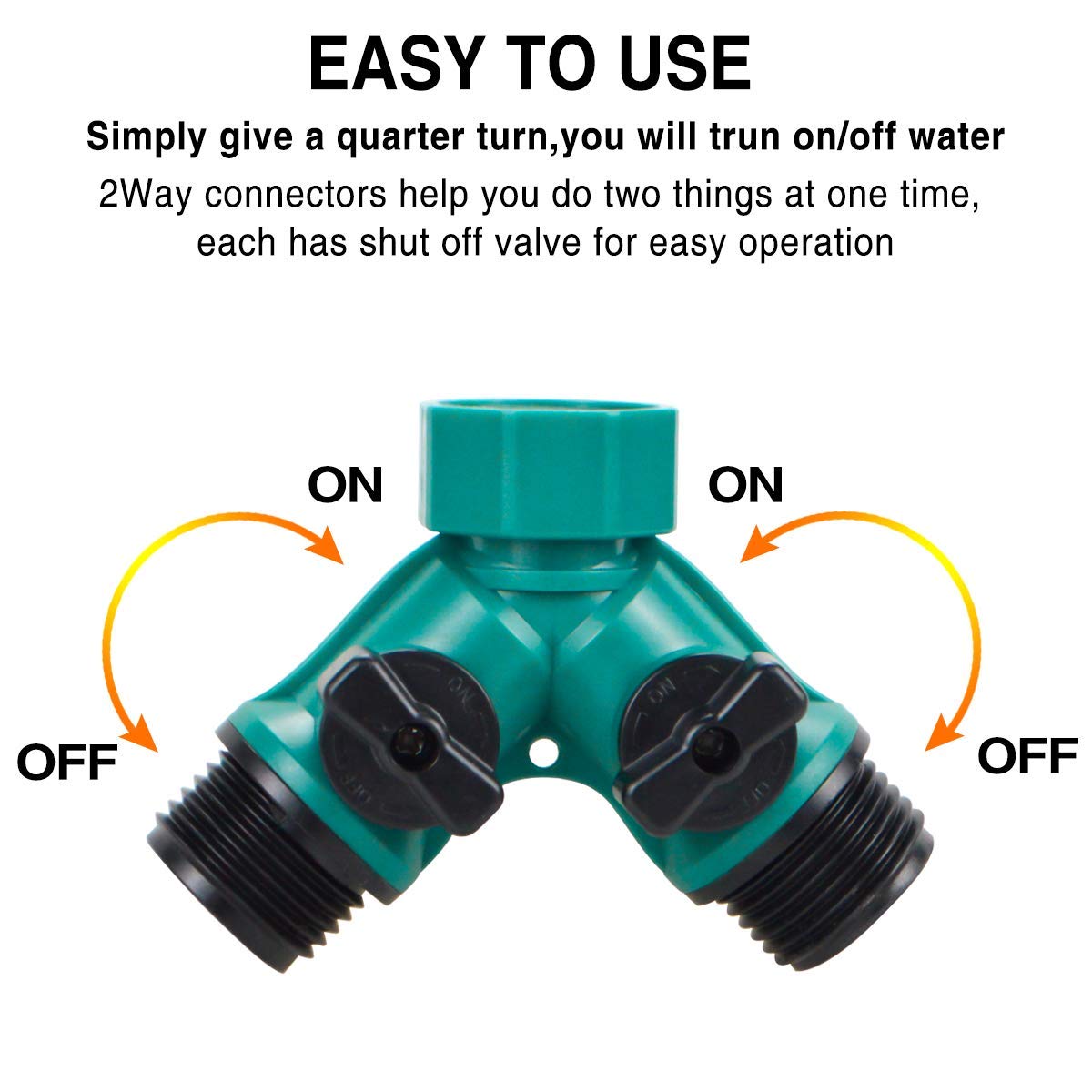 JUSONEY 2-Way Garden Hose Splitter with Valves - for Faucets & Watering Equipment