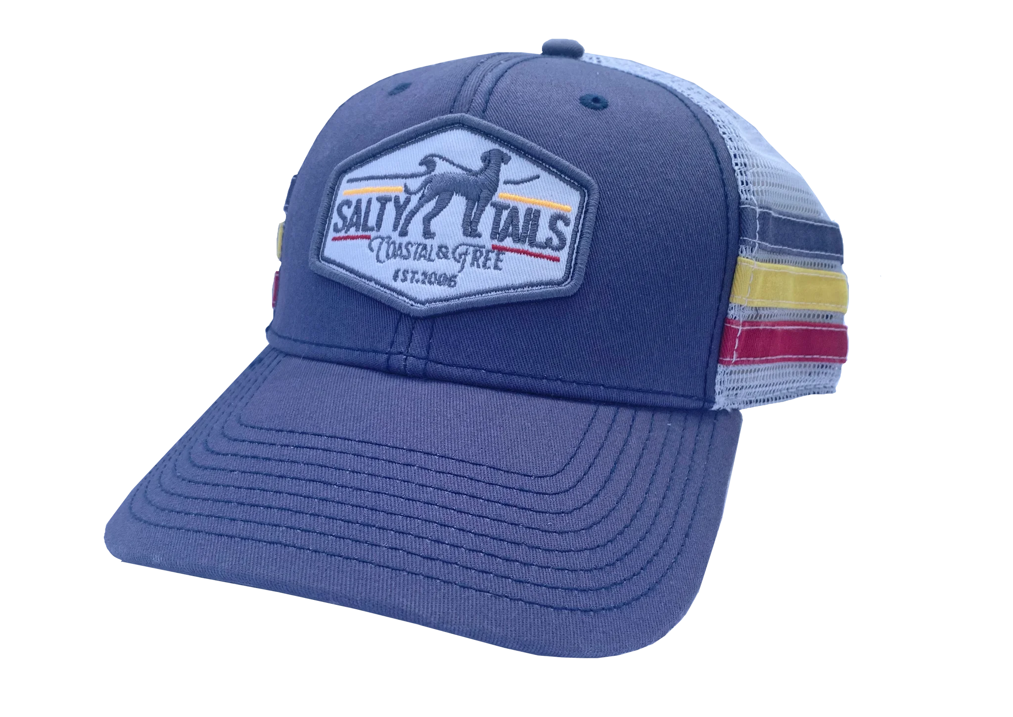 Salty Tails NC Stripe Trucker Hat - Adjustable Cotton Baseball Cap for Men & Women - Perfect for Fishing, Beach Outings and Outdoor Adventures