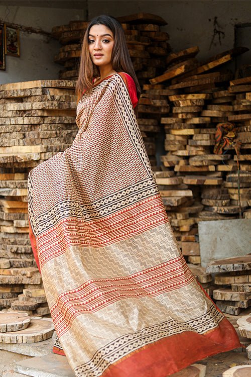 Gavotte Bagru Handblock Print Chanderi Silk Saree – Elegant Indian Traditional Wear for Weddings, Festivals & Special Occasions