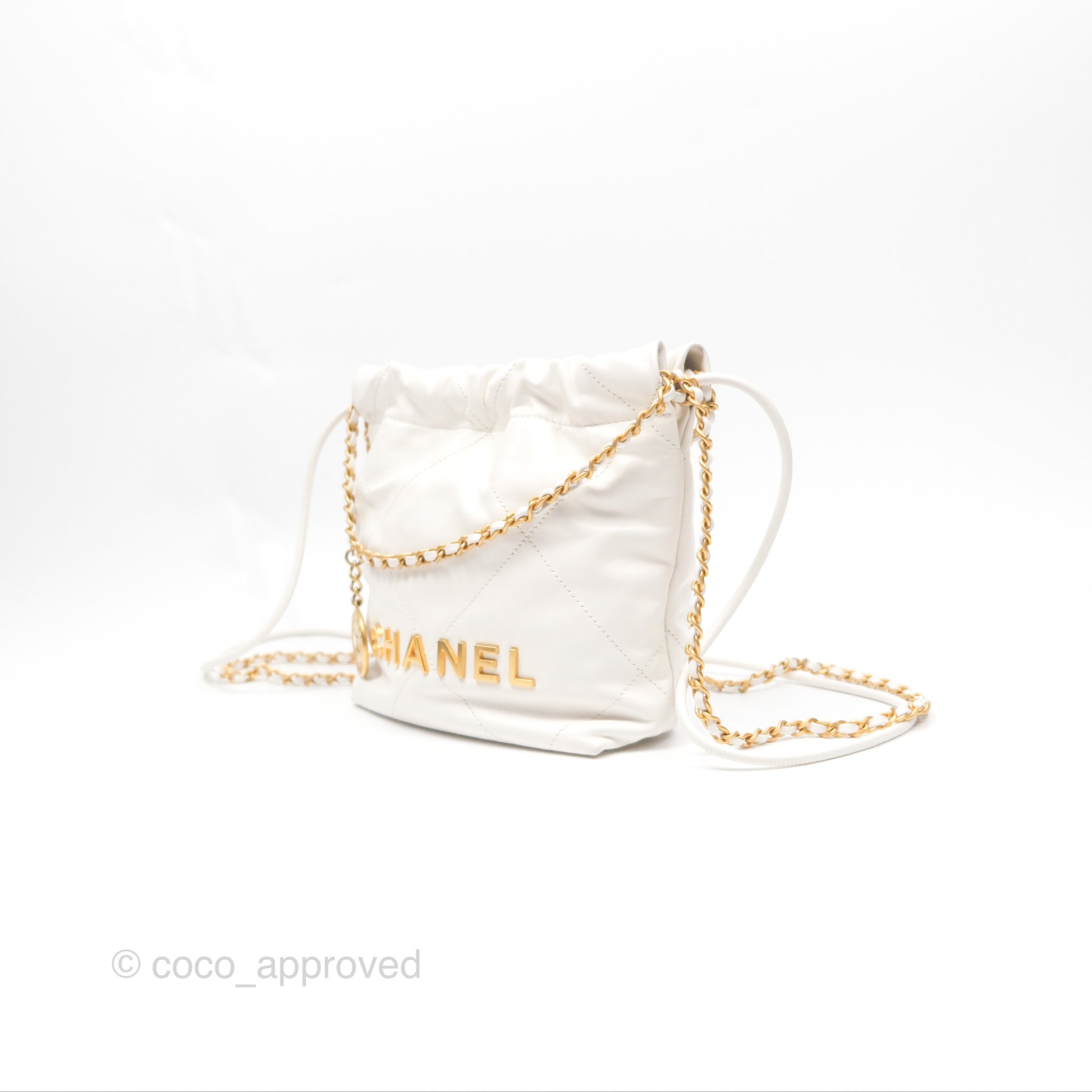 Chanel 22 Mini Bag White Shiny Crumpled Calfskin Leather Crossbody Purse - Luxury Designer Handbag for Women, Perfect for Parties, Dates & Everyday Use
