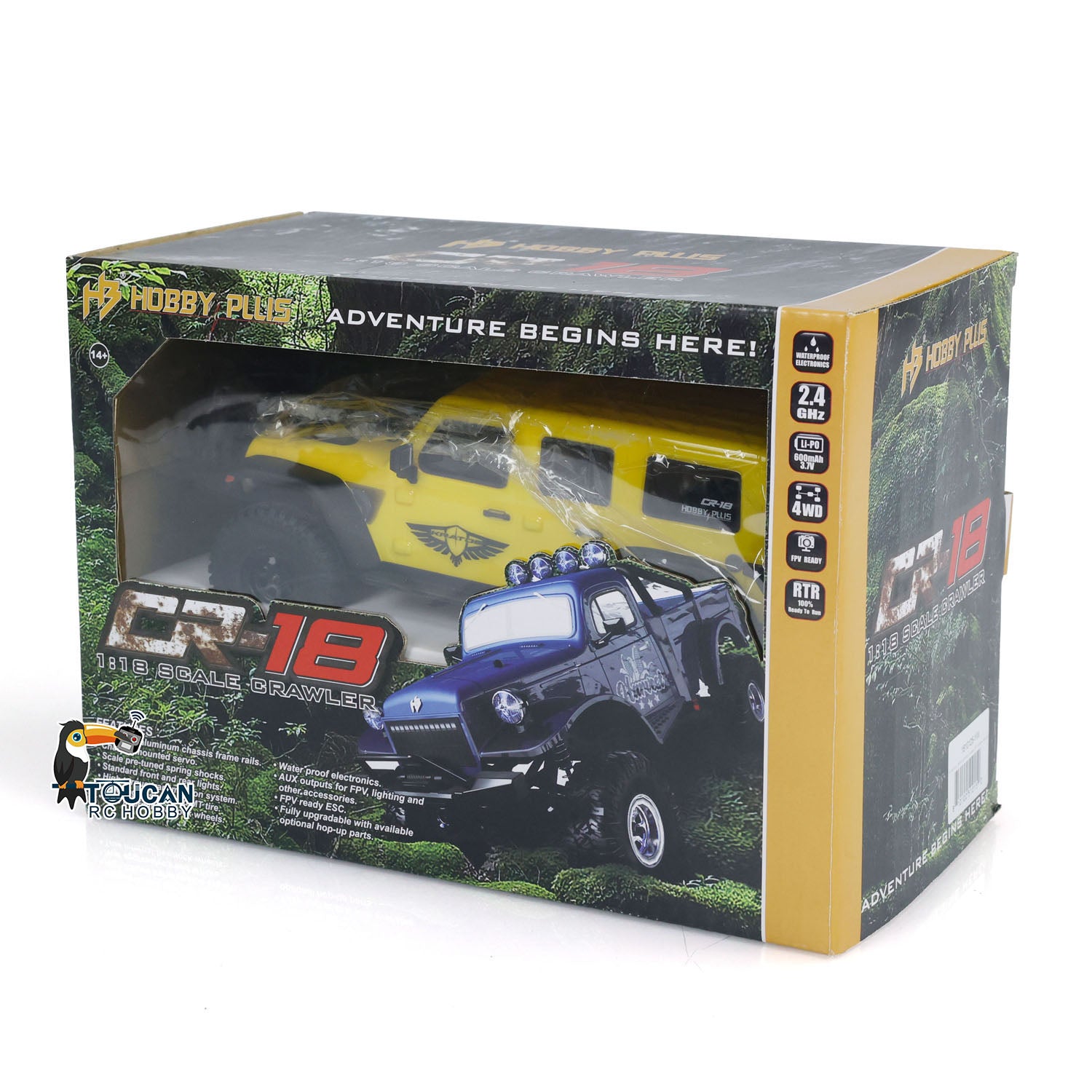 1:18 Hobby Plus CR18 RTR 4x4 RC Rock Crawler - Ready to Run Remote Control Off-Road Vehicle for Adults & Kids - Perfect for Trail Adventures, Backyard Crawling and RC Hobby Enthusiasts