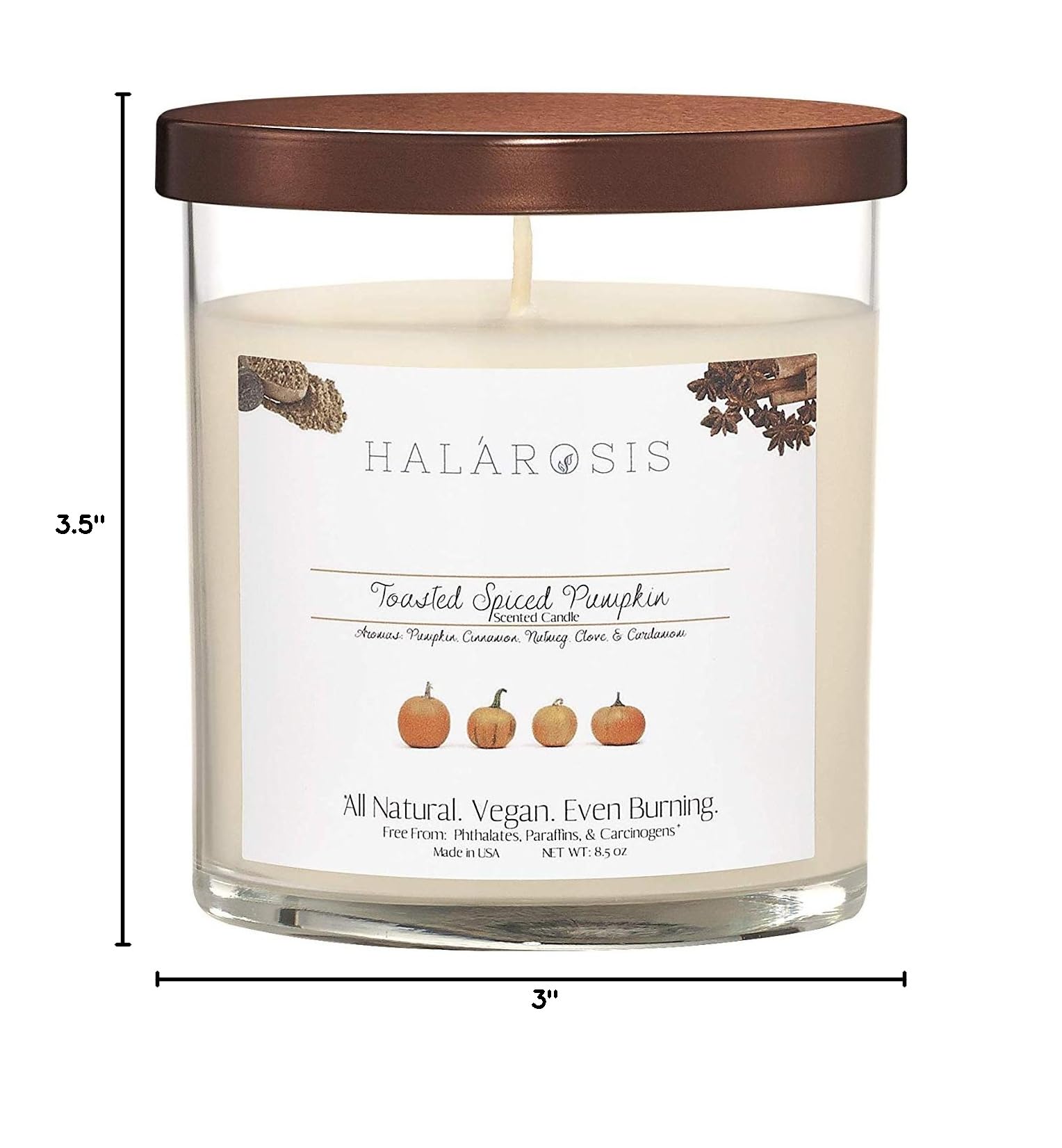 Halarosis Premium Soy Candles - Long-Lasting 45-Hour Burn Time - Cotton Wick Scented Candles for Home, Birthday & Housewarming Gifts (Toasted Spiced Pumpkin 8.5oz) - Perfect for Relaxation, Romantic Dinners & Holiday Decorations