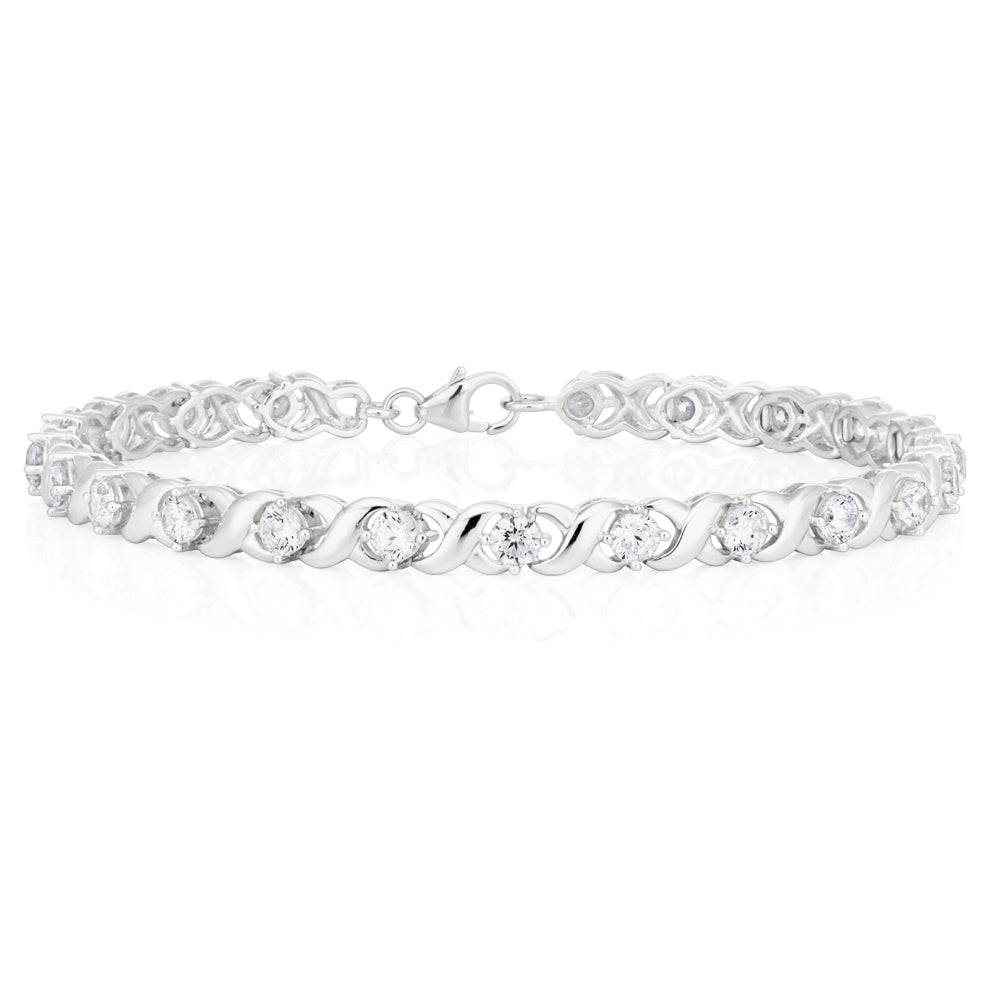 19cm Sterling Silver Zirconia Fancy Bracelet for Women - Elegant Cubic Zirconia Jewelry Gift for Birthday, Anniversary & Special Occasions