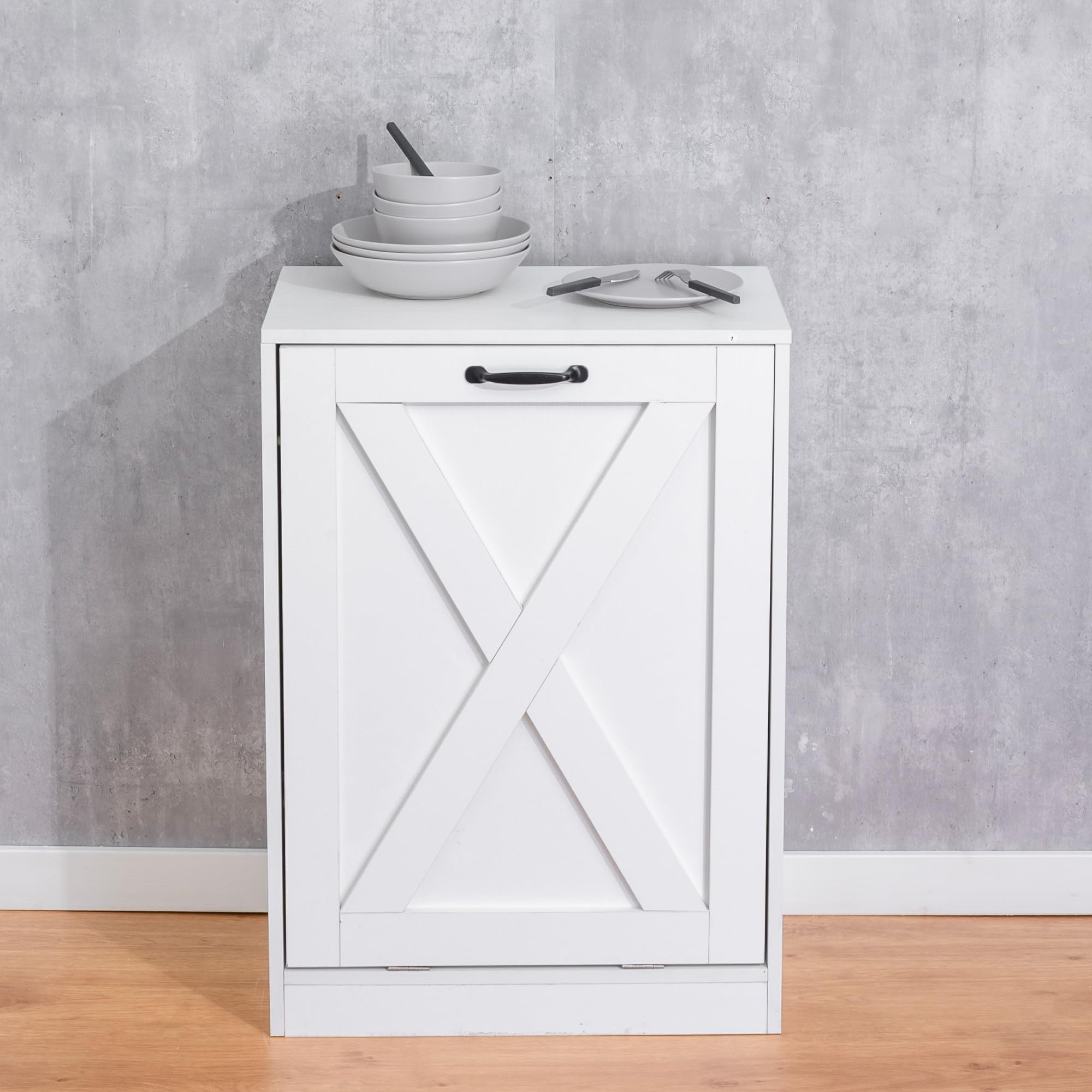 13 Gallon Wooden Tilt-Out Trash Cabinet - Hidden Kitchen Trash Can with Recycling Bin, Laundry Storage Cabinet for Kitchen & Living Room (White) - Perfect for Small Spaces & Home Organization