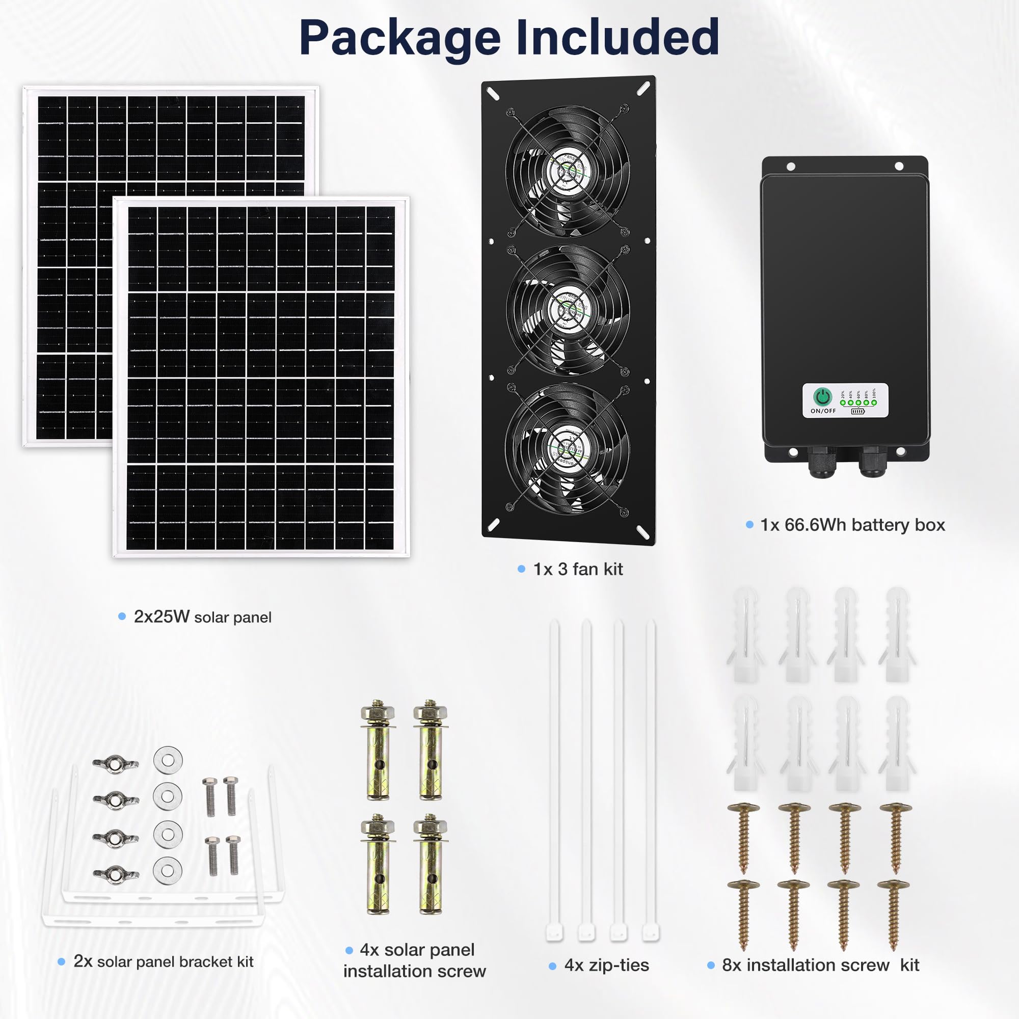 Solar Powered 3 Fan Kit with 66.6Wh Battery Backup - 50W Weatherproof Rechargeable Fans for Chicken Coops, Greenhouses & Sheds - Perfect for Ventilation & Cooling in Outdoor Structures