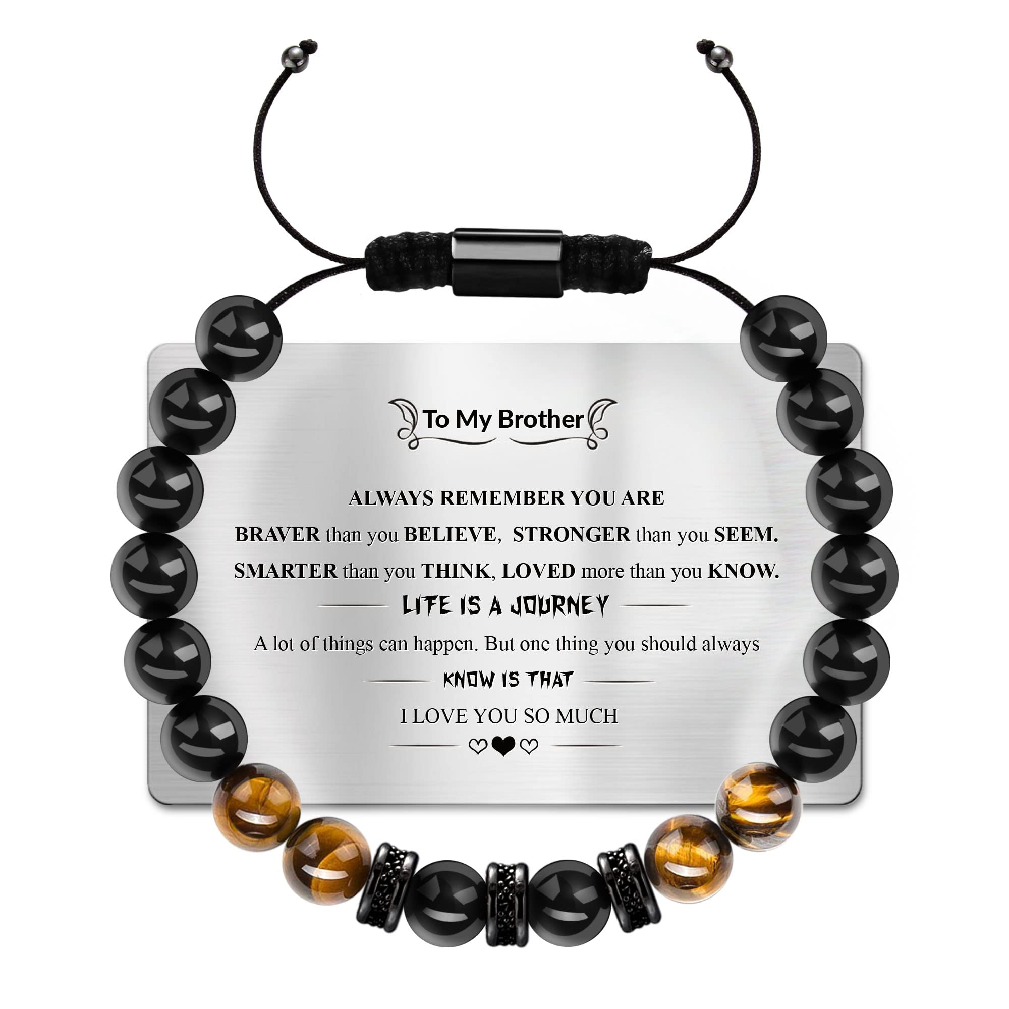 Tiger Eye Beaded Bracelet for Men - Adjustable I Love You Gift for Dad, Anniversary, Birthday
