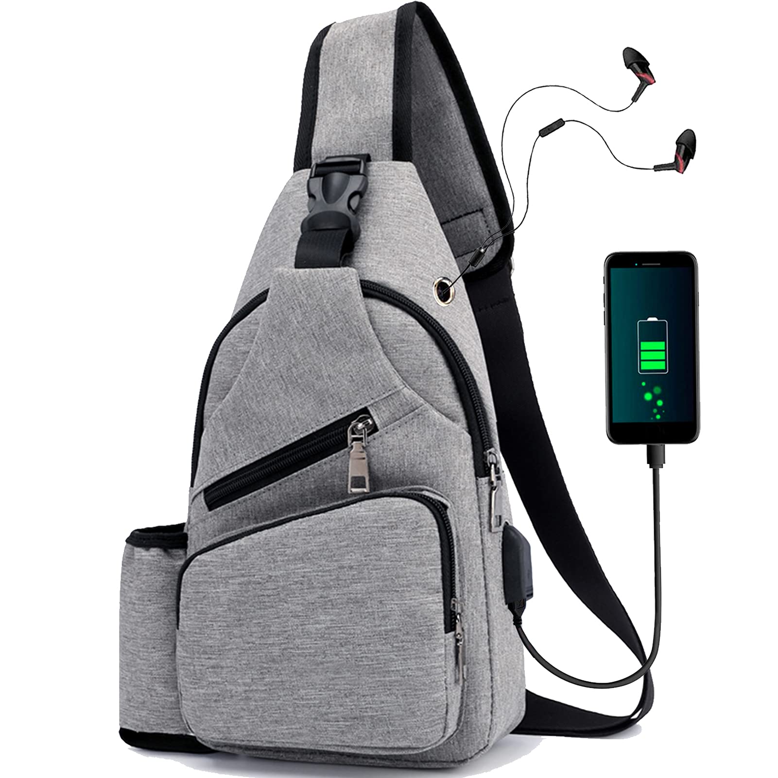 Stylish Unisex Sling Bag with USB Charging Port - Lightweight Shoulder Backpack & Crossbody Daypack for Women & Men - Perfect for Travel, Hiking, Commuting & Everyday Use
