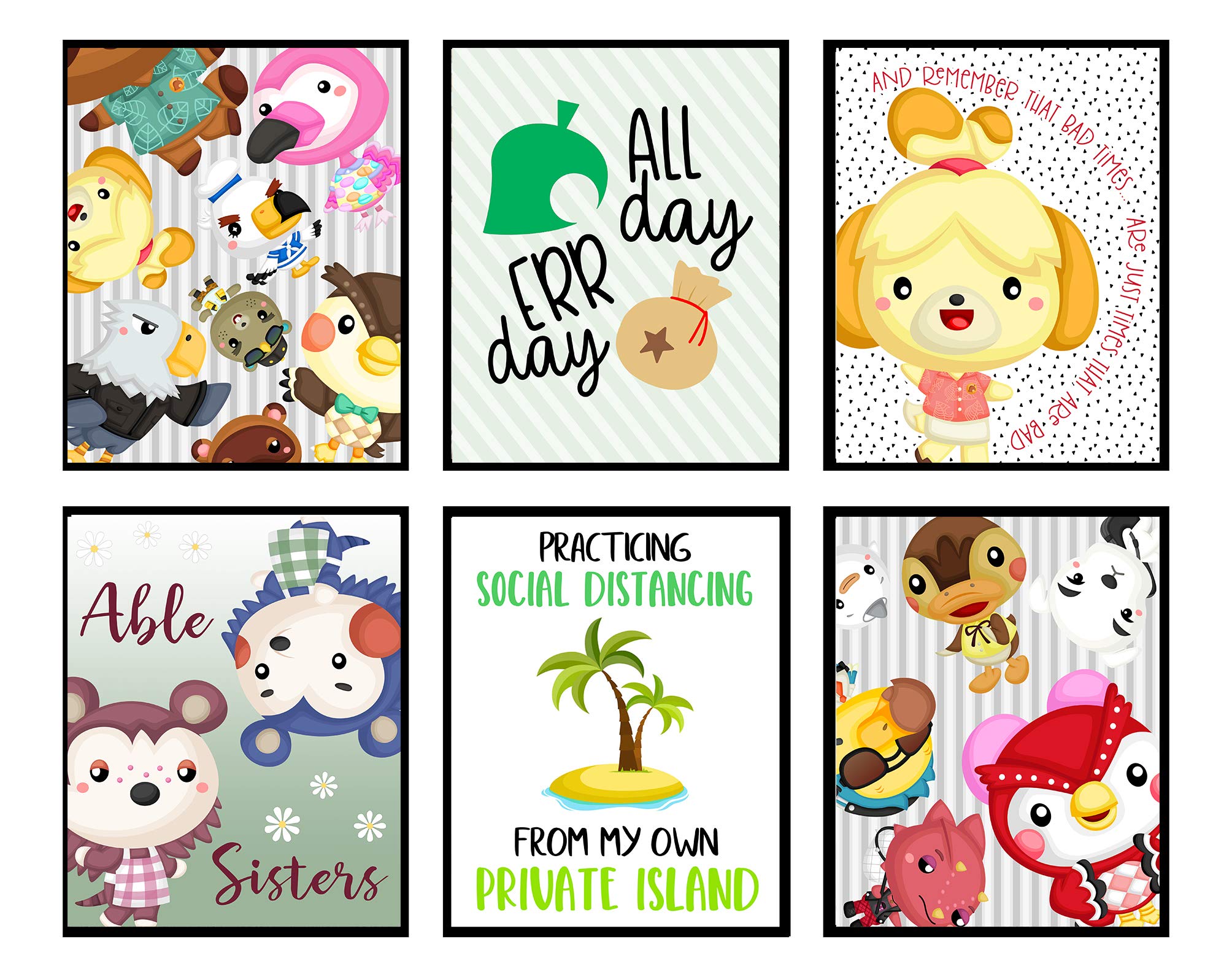Animal Video Gamer Room Decor - Bathroom & Bedroom Wall Art Prints Set Without Frames (Private Island Design) - Perfect for Gaming Rooms, Kids Bedrooms & Man Cave Decorations