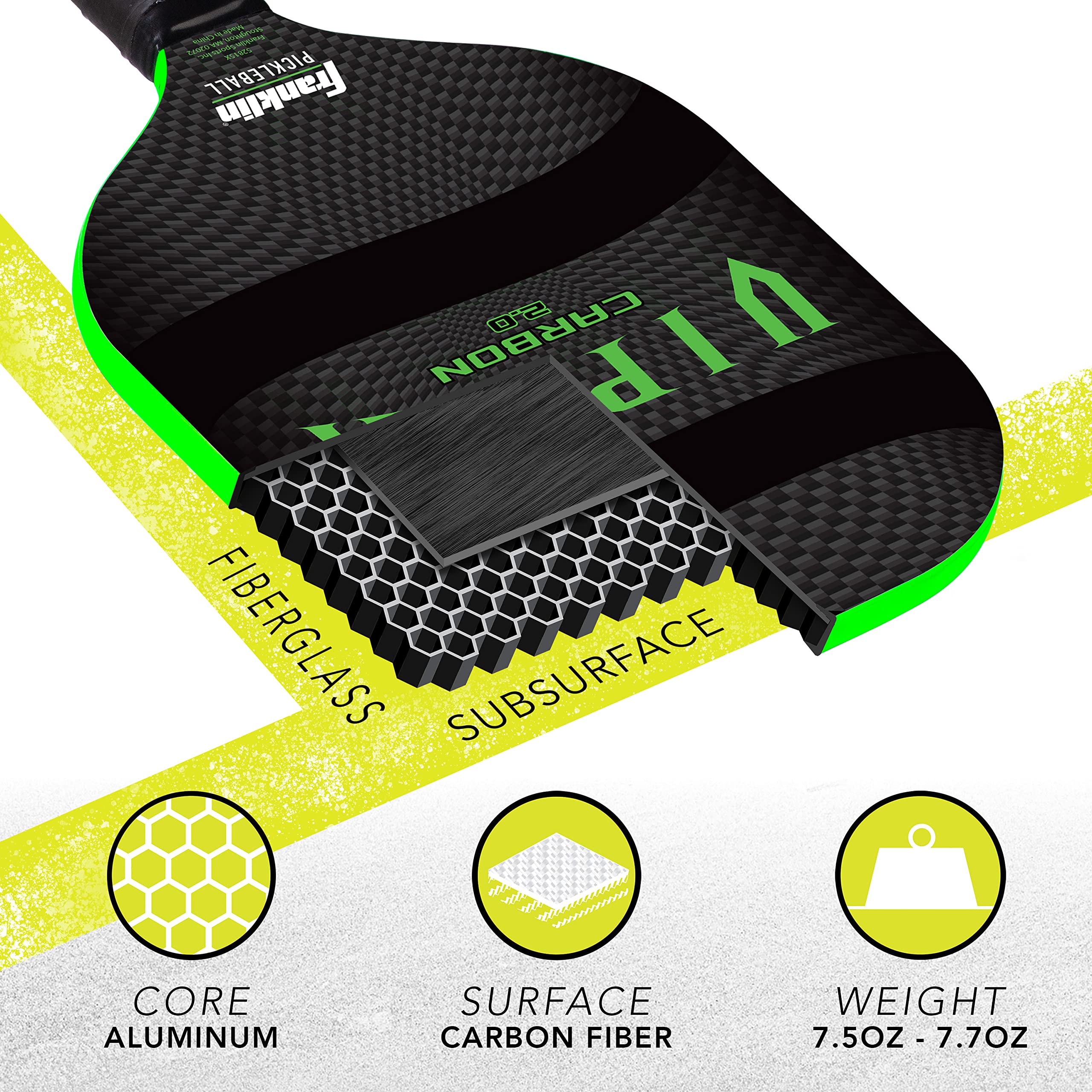 Franklin Sports Pickleball-X Carbon Fiber Viper Paddle - Lightweight & Durable Pickleball Racket for Indoor/Outdoor Play - Perfect for Beginners & Advanced Players (Green)