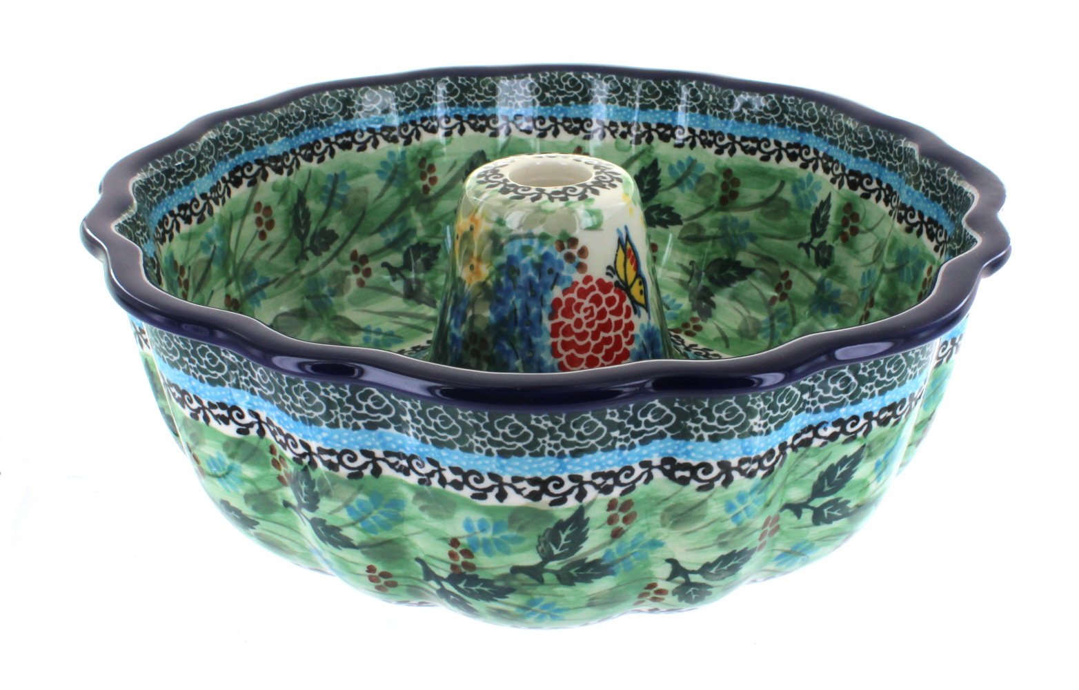Blue Rose Polish Pottery Teresa Ring Cake Pan - Vintage Floral Baking Mold for Bundt Cakes, Perfect for Holidays, Weddings & Special Occasions