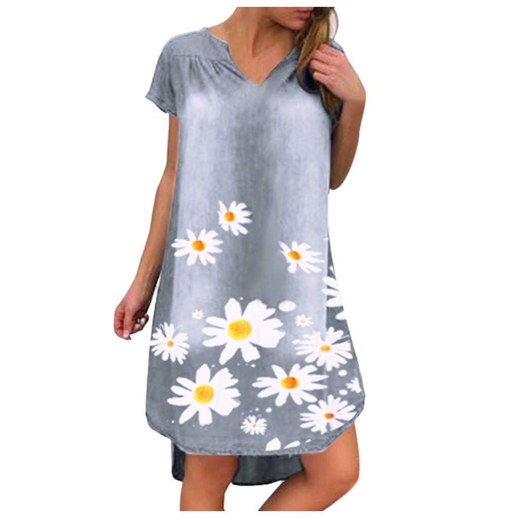 Women's Sexy Baggy Tunic Dress - Casual Short Sleeve Floral Shift Midi Dress for Summer, Beach, Party & Everyday Wear | Plus Size & Regular Sizes Available