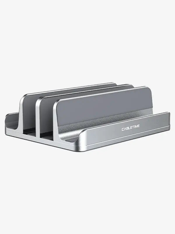 Aluminum Dual Vertical Laptop Stand Holder - Adjustable & Sturdy for MacBook, Dell, HP - Space-Saving Desktop Organizer for Home & Office Workspaces