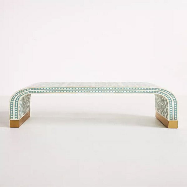 Handmade Bone Inlay Waterfall Coffee Table - Light Green Boho Style Living Room Furniture for Home Decor, Perfect for Lounge, Living Area & Office Spaces