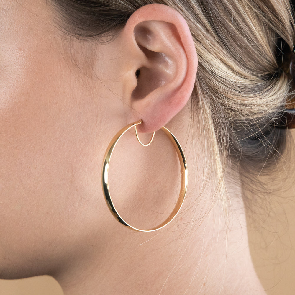 9ct Silver Filled Yellow Gold Plain 50mm Hoop Earrings for Women - Classic Everyday Jewelry for Casual & Formal Occasions