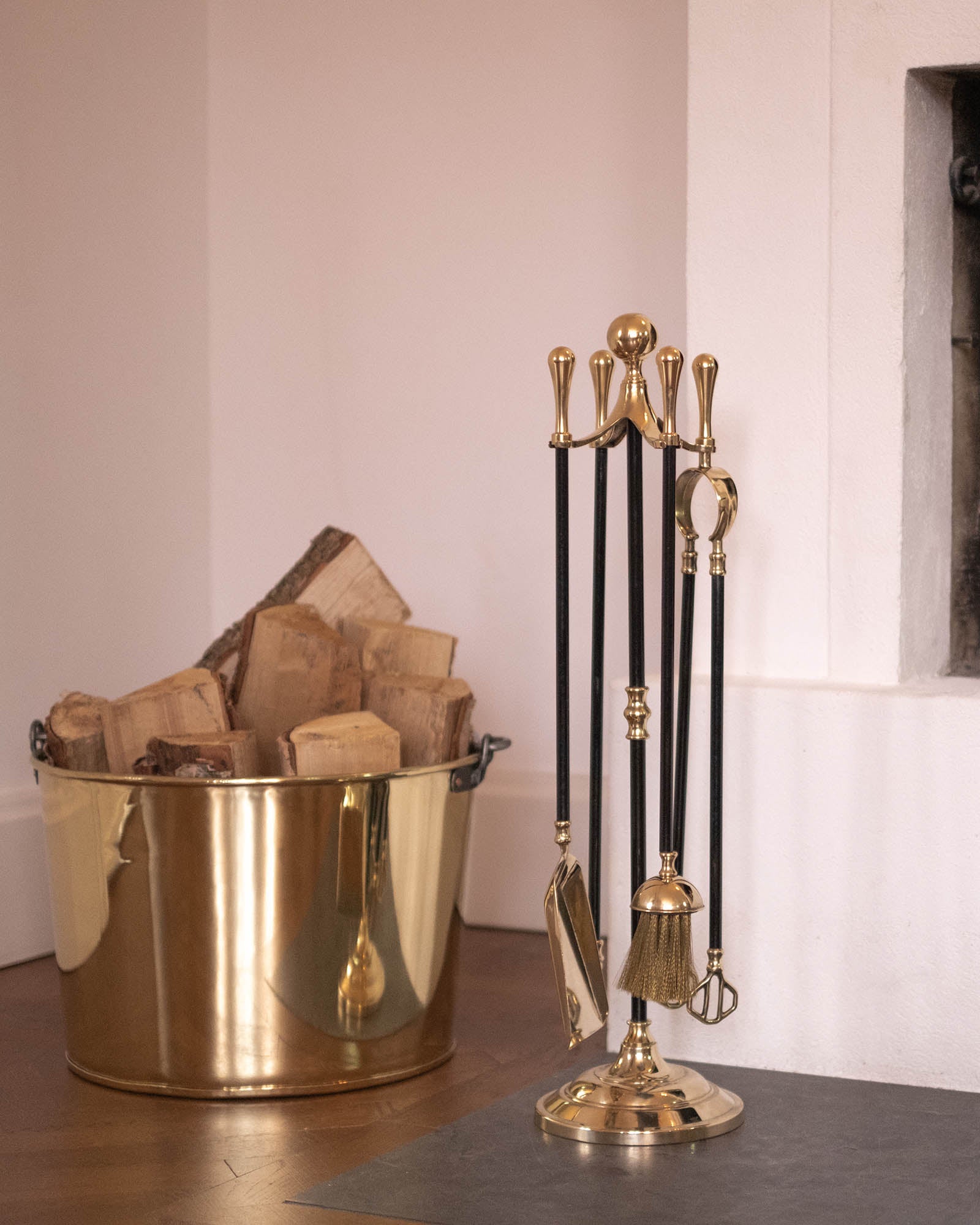 Premium Brass & Black Eldgaffelset Fireplace Tool Set - Hersby for Cozy Fireplace Maintenance & Home Decor