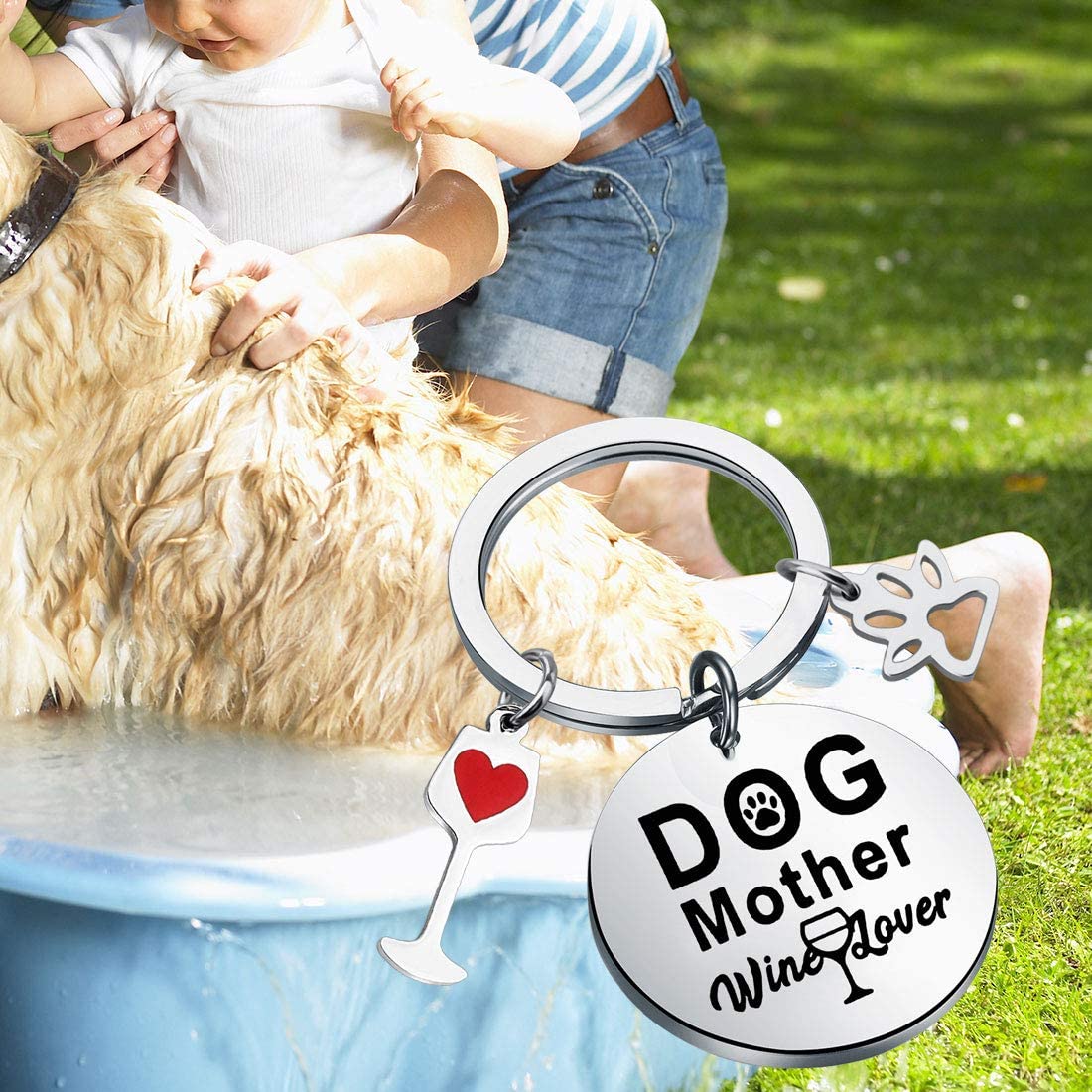FUSTMW Dog Mom Keychain - Cute Dog Mother Gift for Wine Lovers, Rescue Dog Moms & Animal Lovers | Perfect Gift for Fur Mamas - Great for Birthdays, Christmas & Pet Appreciation Gifts