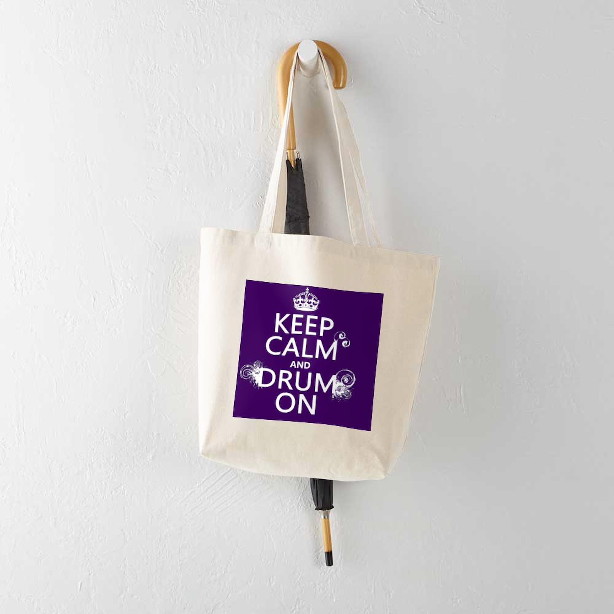 Keep Calm And Drum On Grunge Tote Bag - Natural Canvas Reusable Shopping Bag for Groceries, Beach & Everyday Use