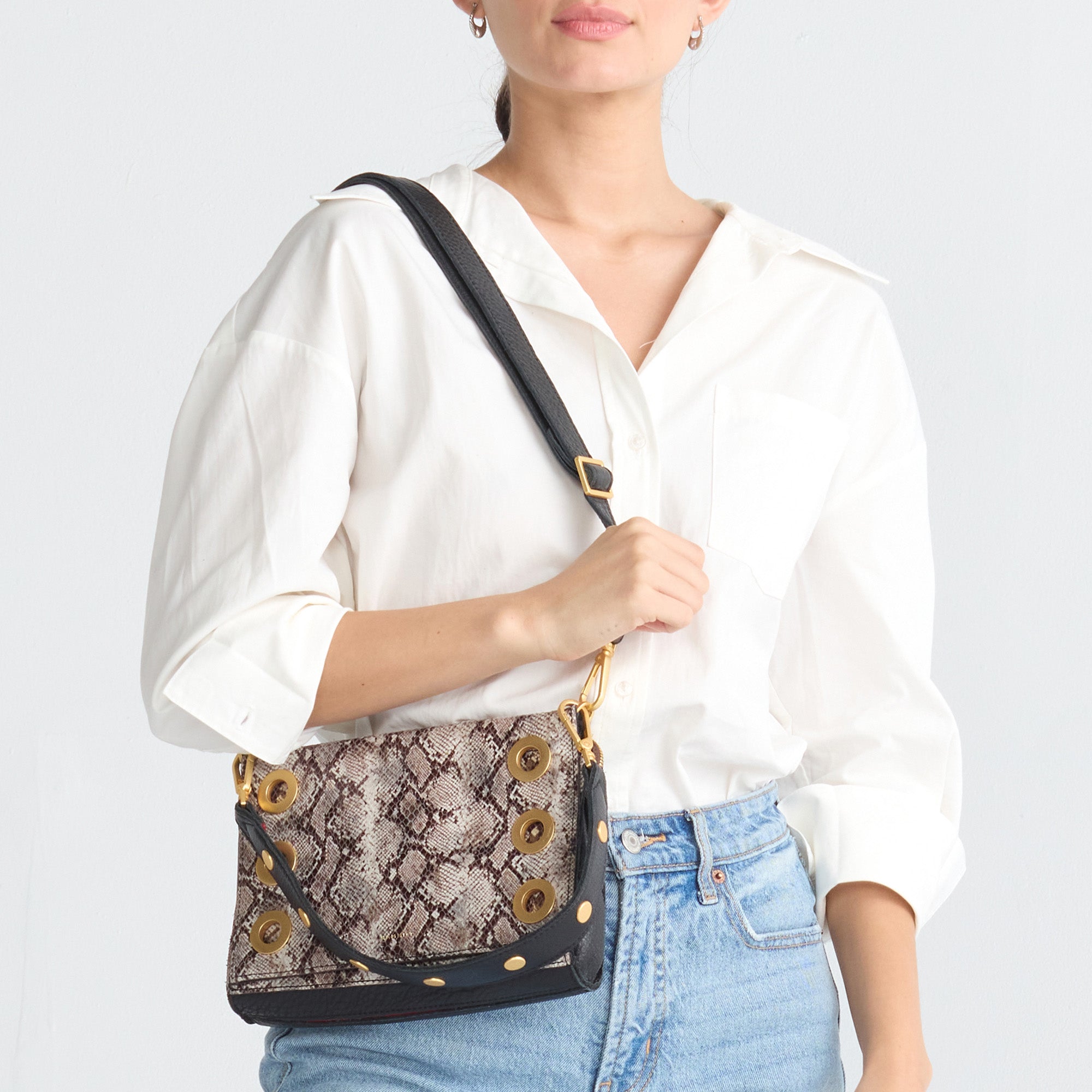 Montana Clutch - Contrast Snake & Brushed Gold Small Crossbody Bag for Women | Fashionable Evening Purse for Parties, Dinner Dates & Special Occasions