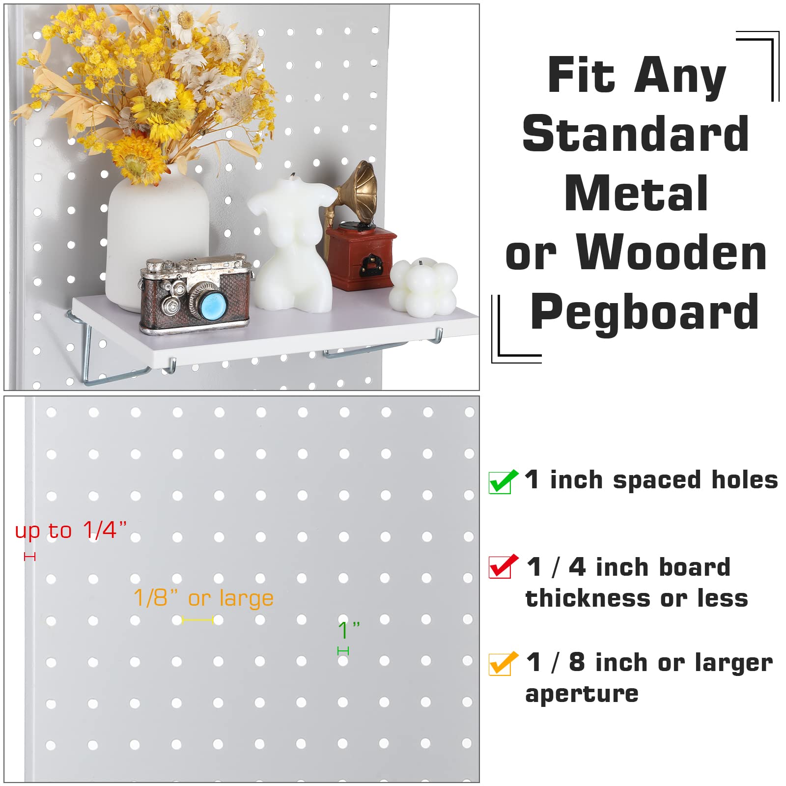 Blulu 4-Piece Large Pegboard Shelf Kit - Durable Fiberboard Pegboard Shelving with Stain-Resistant Storage Brackets - Wall Organizer for Garage, Kitchen & Workshop (10 x 5.7 Inches, White) - Perfect for Tools, Spices & Craft Supplies Storage